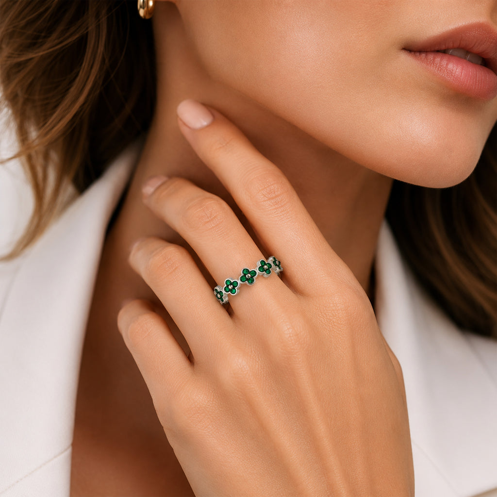 Emerald Floral Crystal Ring GWR -70