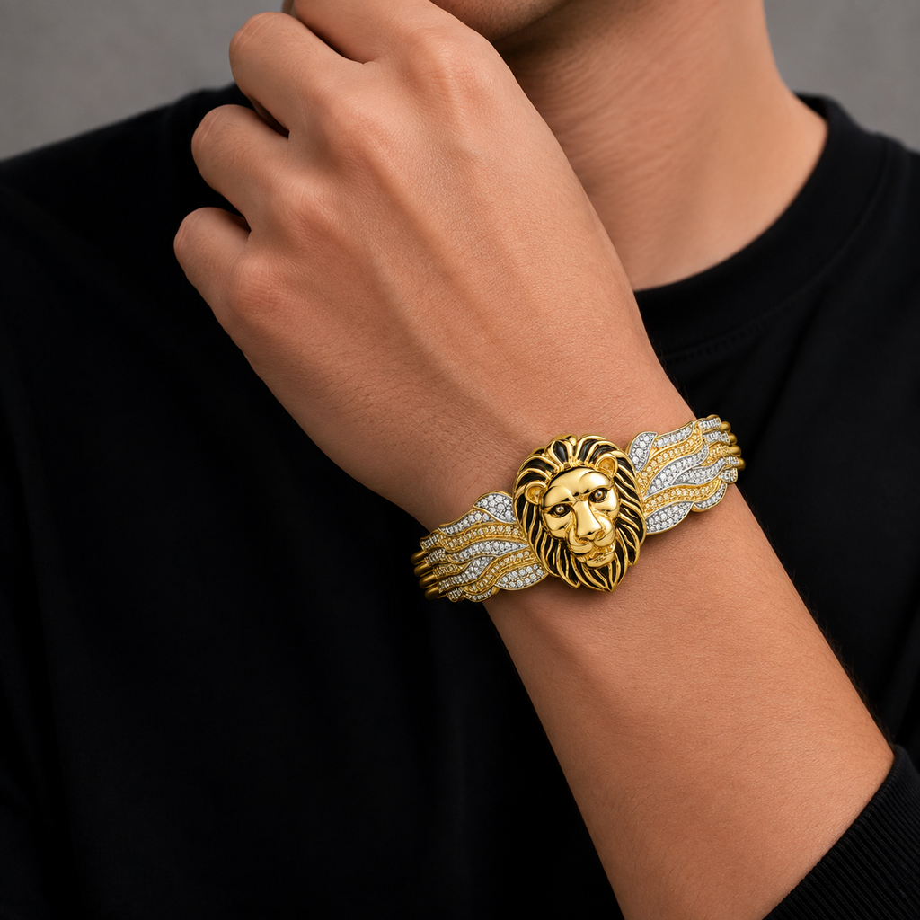 Men’s Lion Face Gold & Silver Designer Kada GMK -7