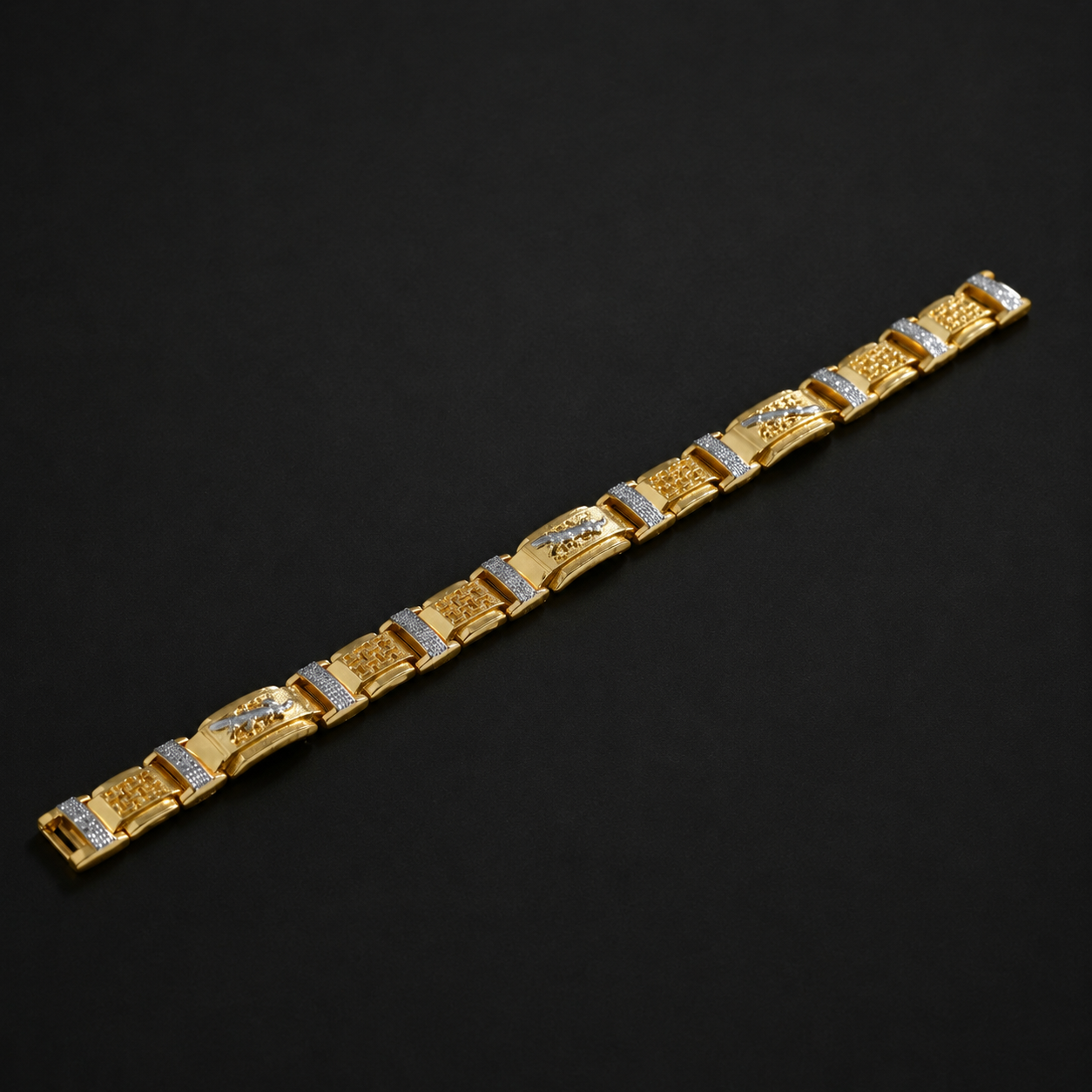 Men’s Two-Tone Textured Link Bracelet GMB -3