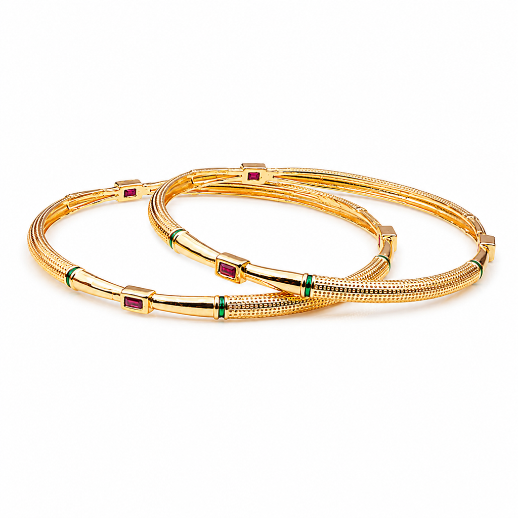 Ruby Green Accent Gold Bangles GB -14