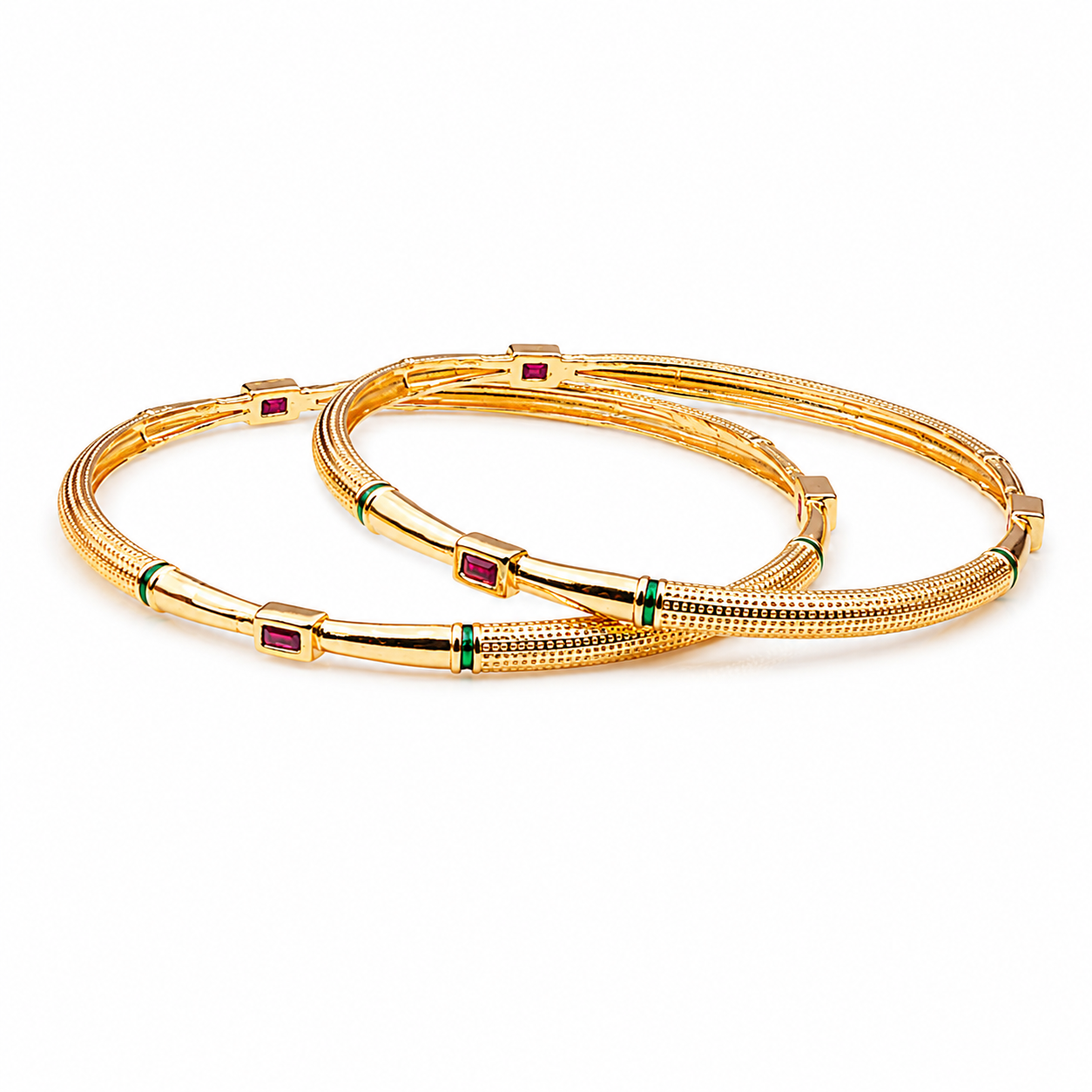 Ruby Green Accent Gold Bangles GB -14