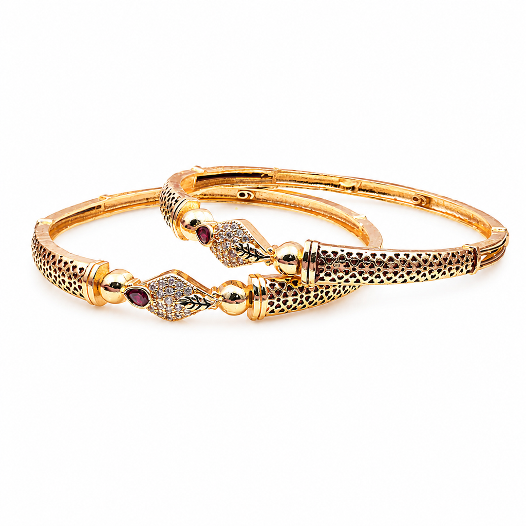 Ruby Leaf Design Gold Bangles GB -16