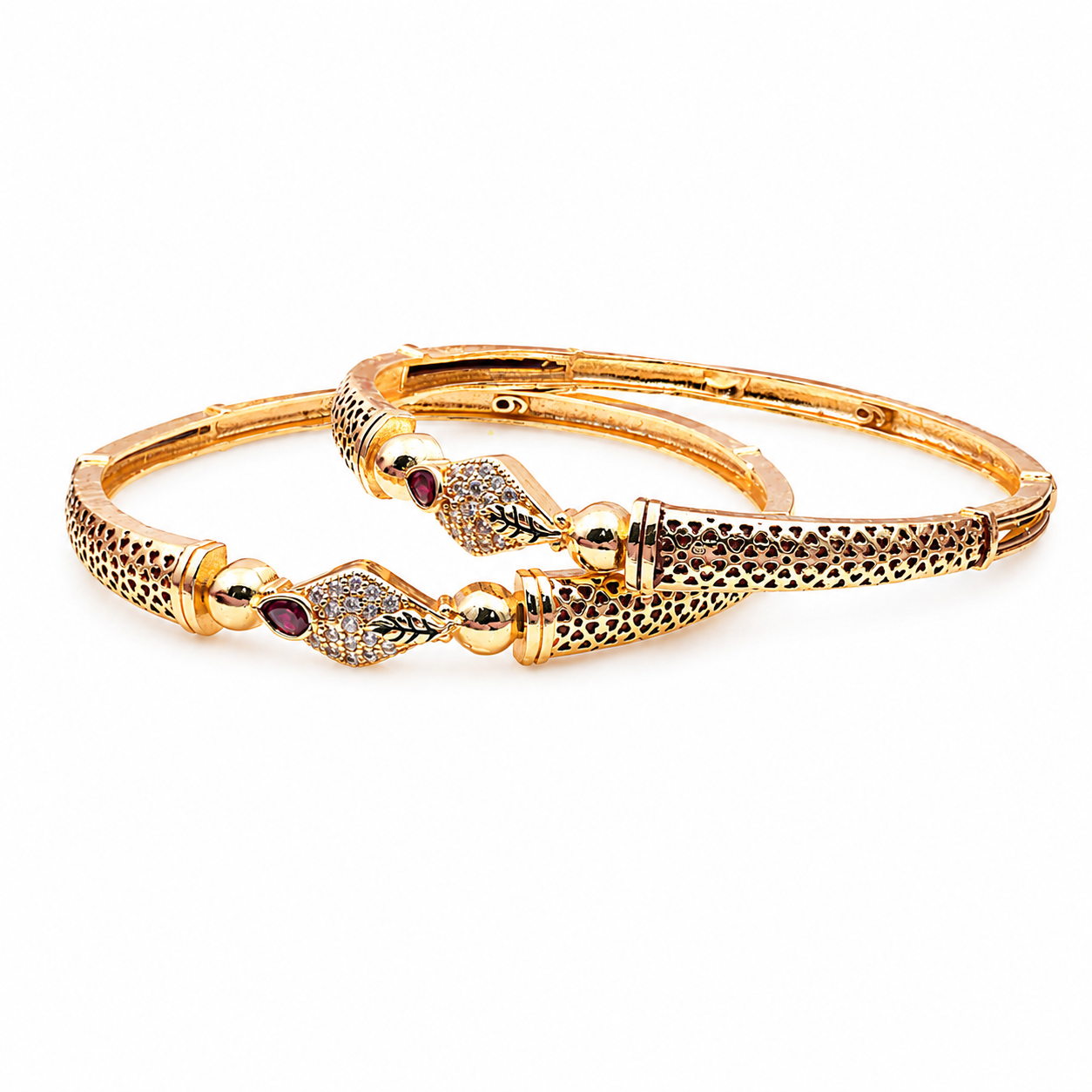 Ruby Leaf Design Gold Bangles GB -16