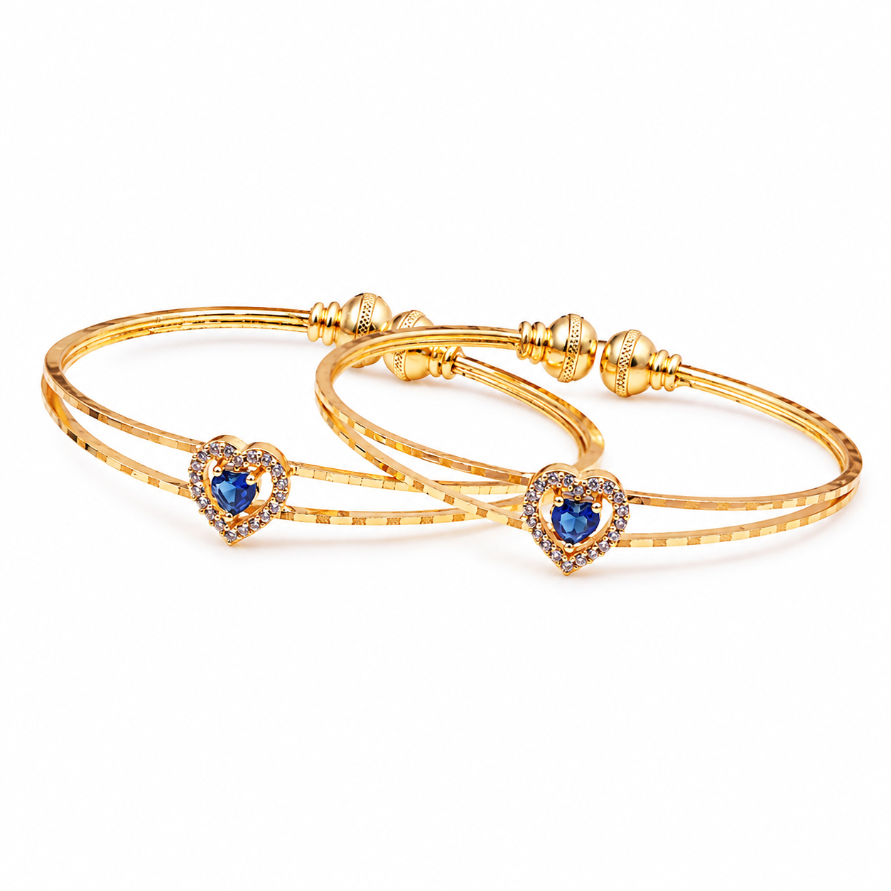 Blue Heart Stone Gold Kada Bangles GFB -7
