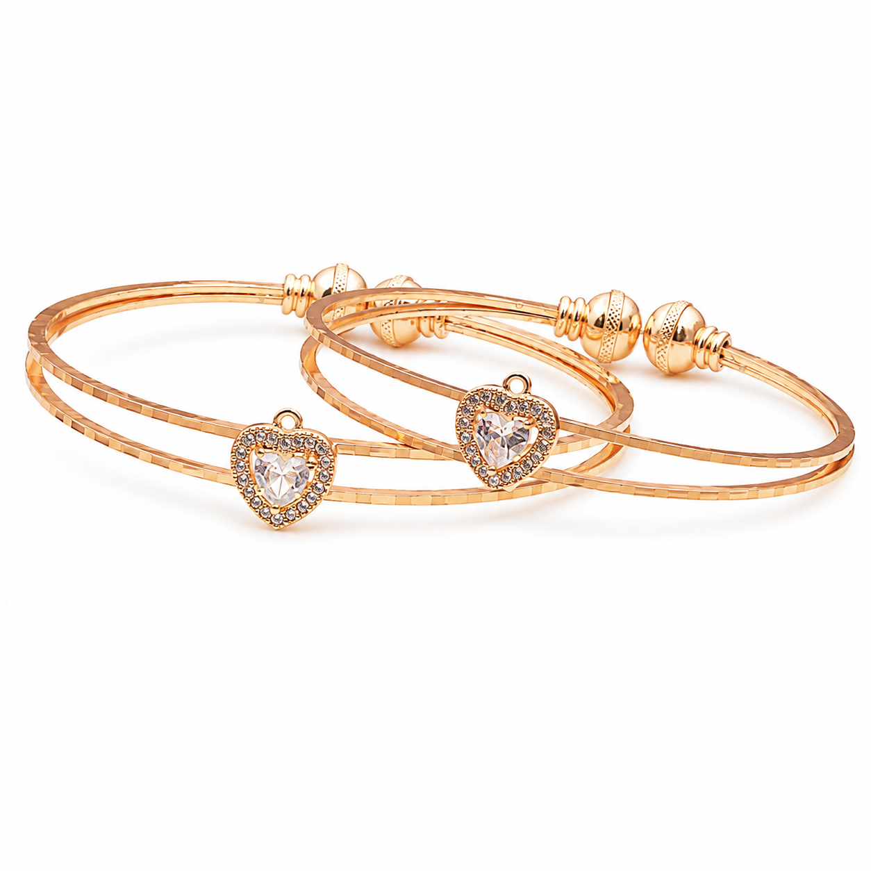 Crystal Heart Gold Tone Bangles GFB -8