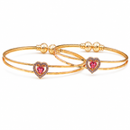Pink Heart Crystal Gold Bangles GFB -9