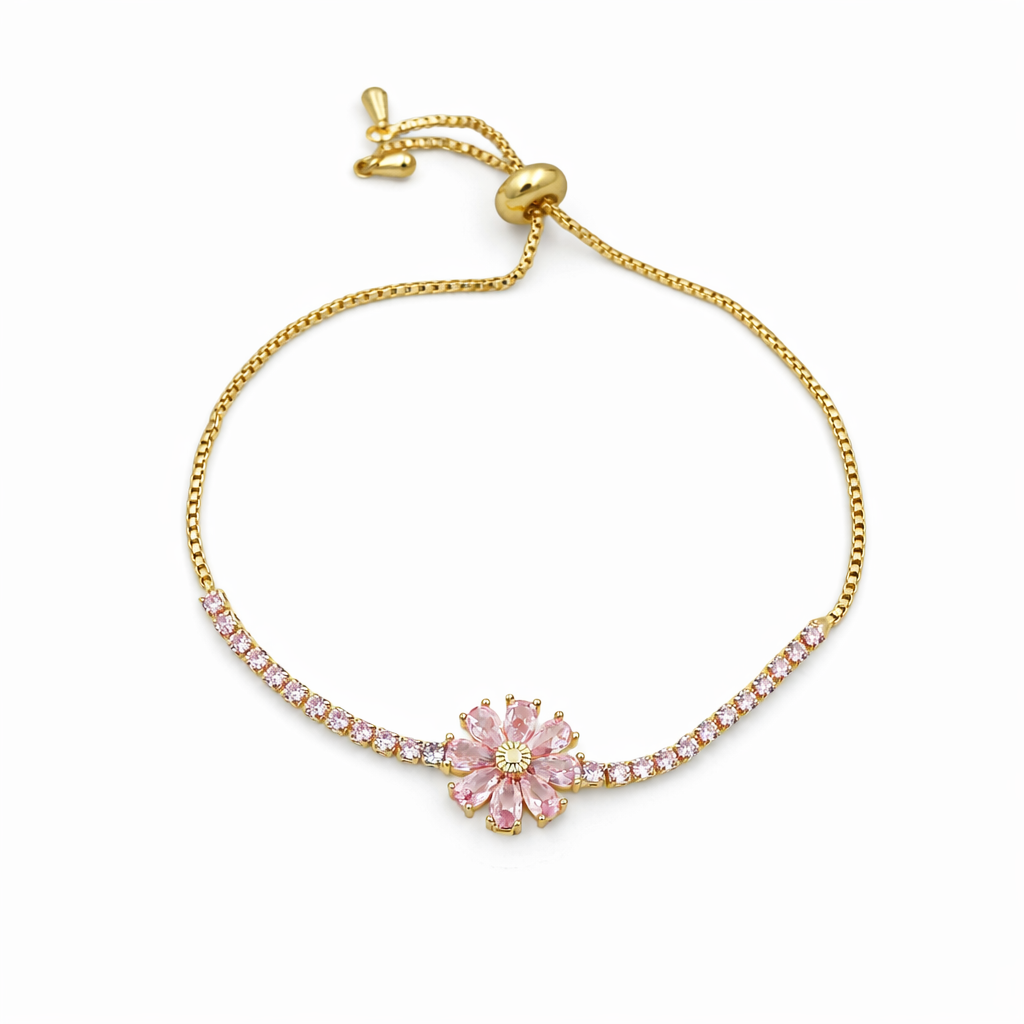 Gold Pink Floral Bracelet GWB -154