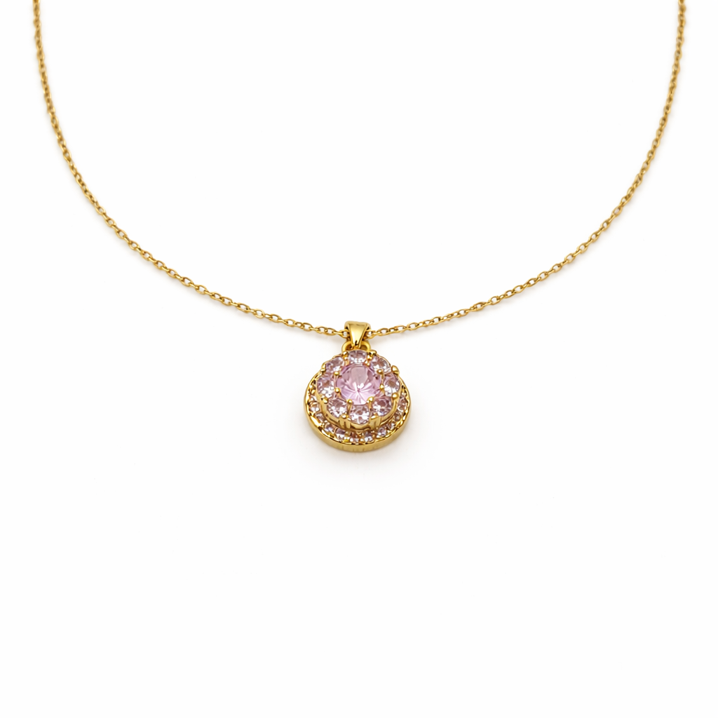 Pink Halo Round Pendant Necklace GWN -84