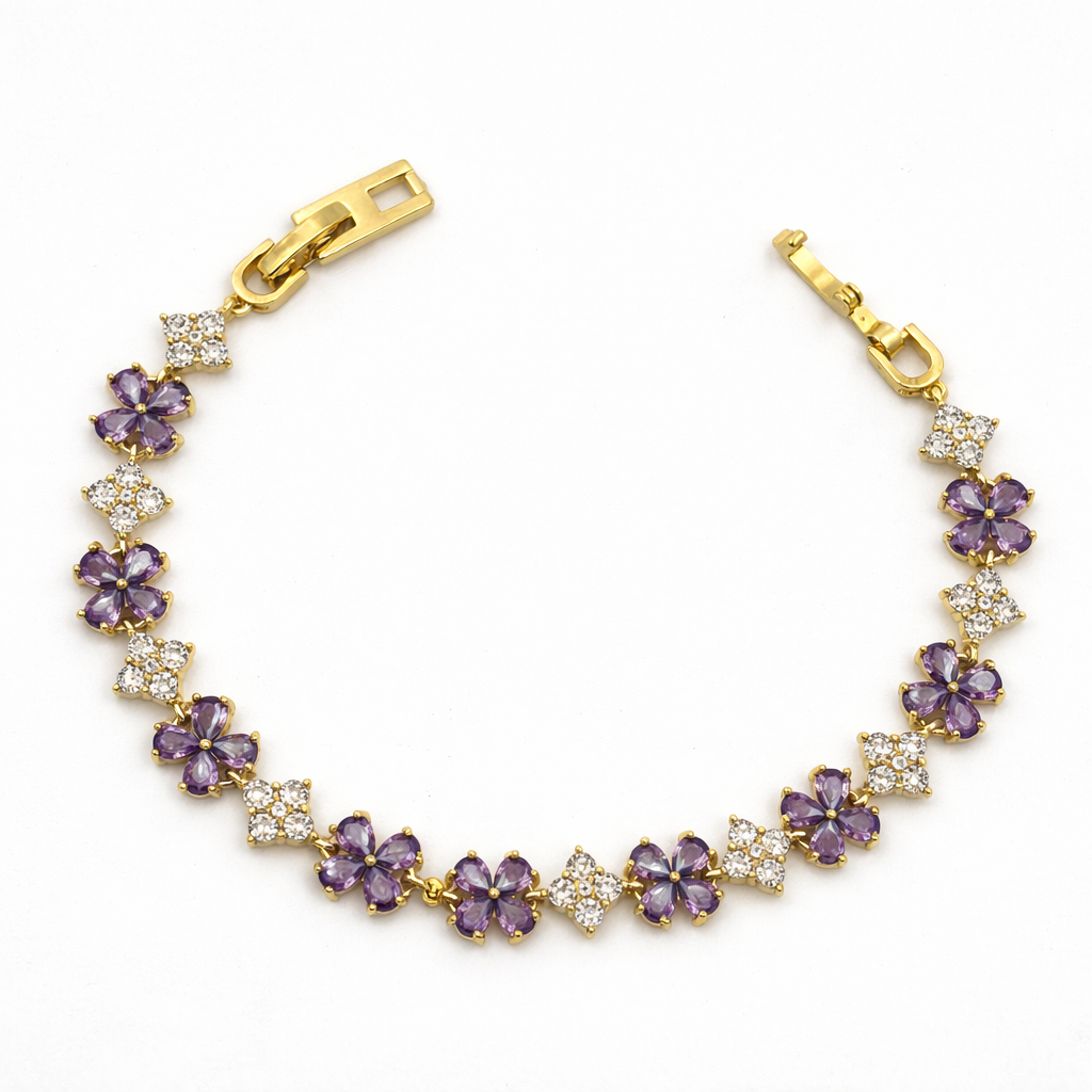 Gold Purple Floral Stone Bracelet GWB -161
