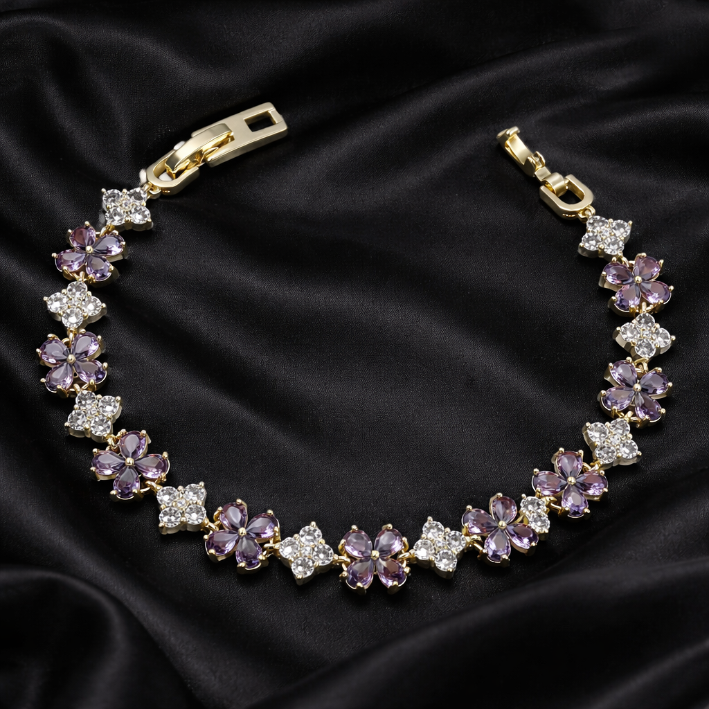 Gold Purple Floral Stone Bracelet GWB -161