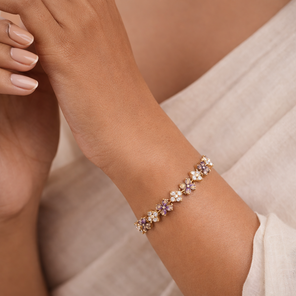 Gold Purple Floral Stone Bracelet GWB -161
