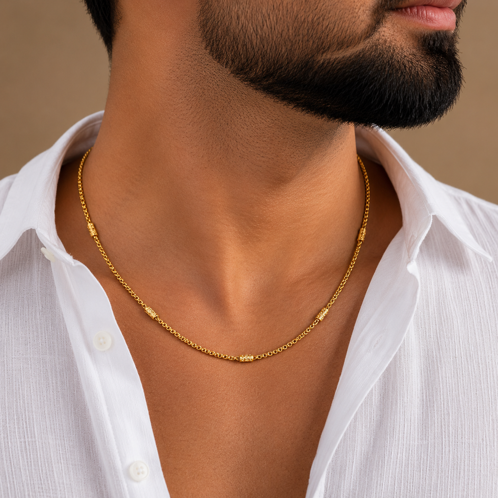 Men’s Gold Tone Beaded Link Chain GMC -35
