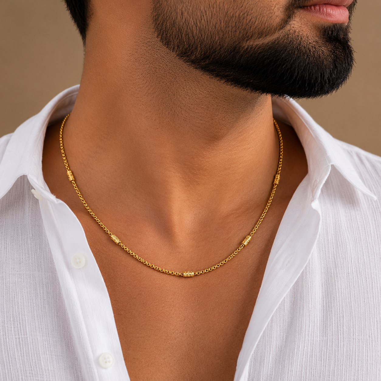 Men’s Gold Tone Beaded Link Chain GMC -35