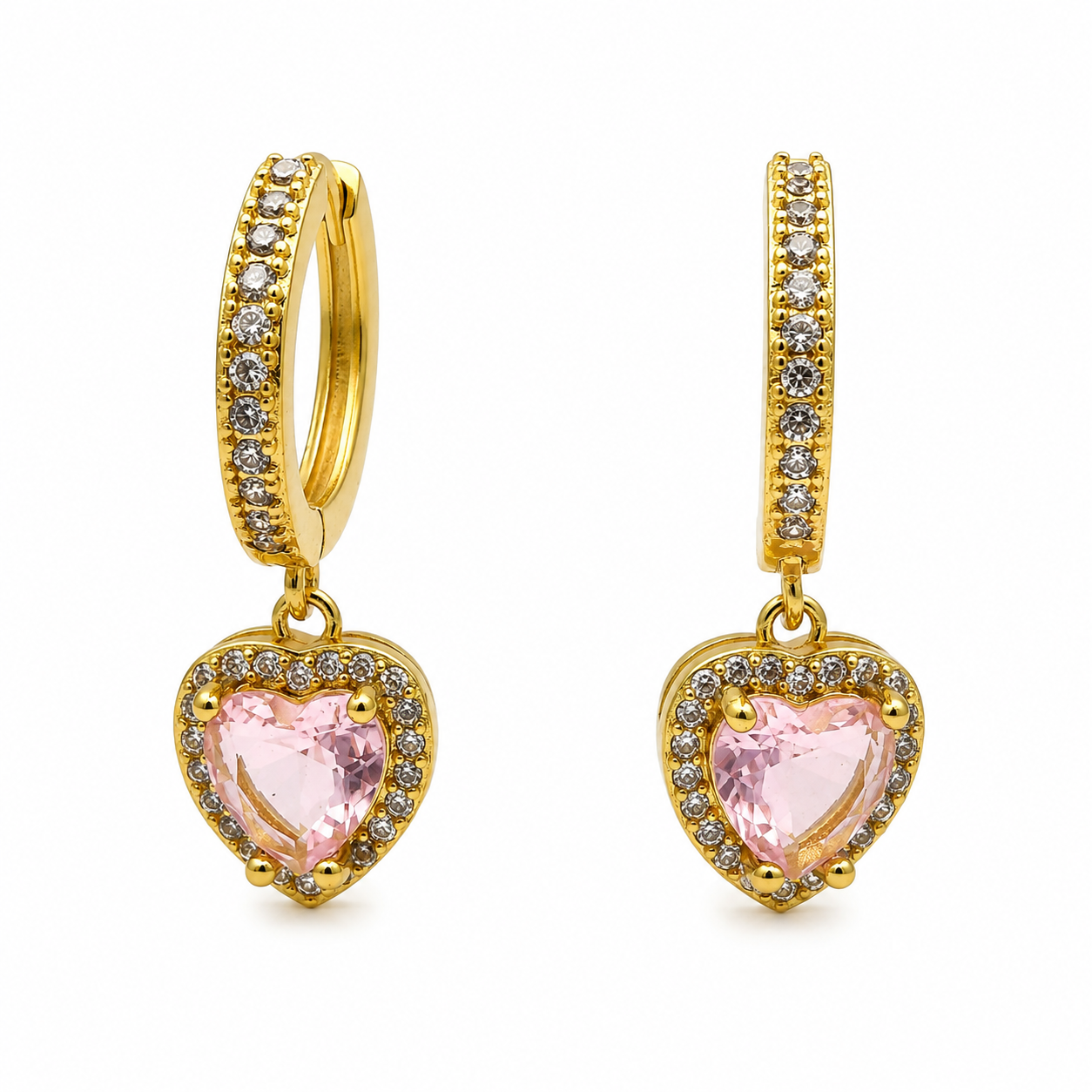 Pink Heart Crystal Drop Earrings GWE -77