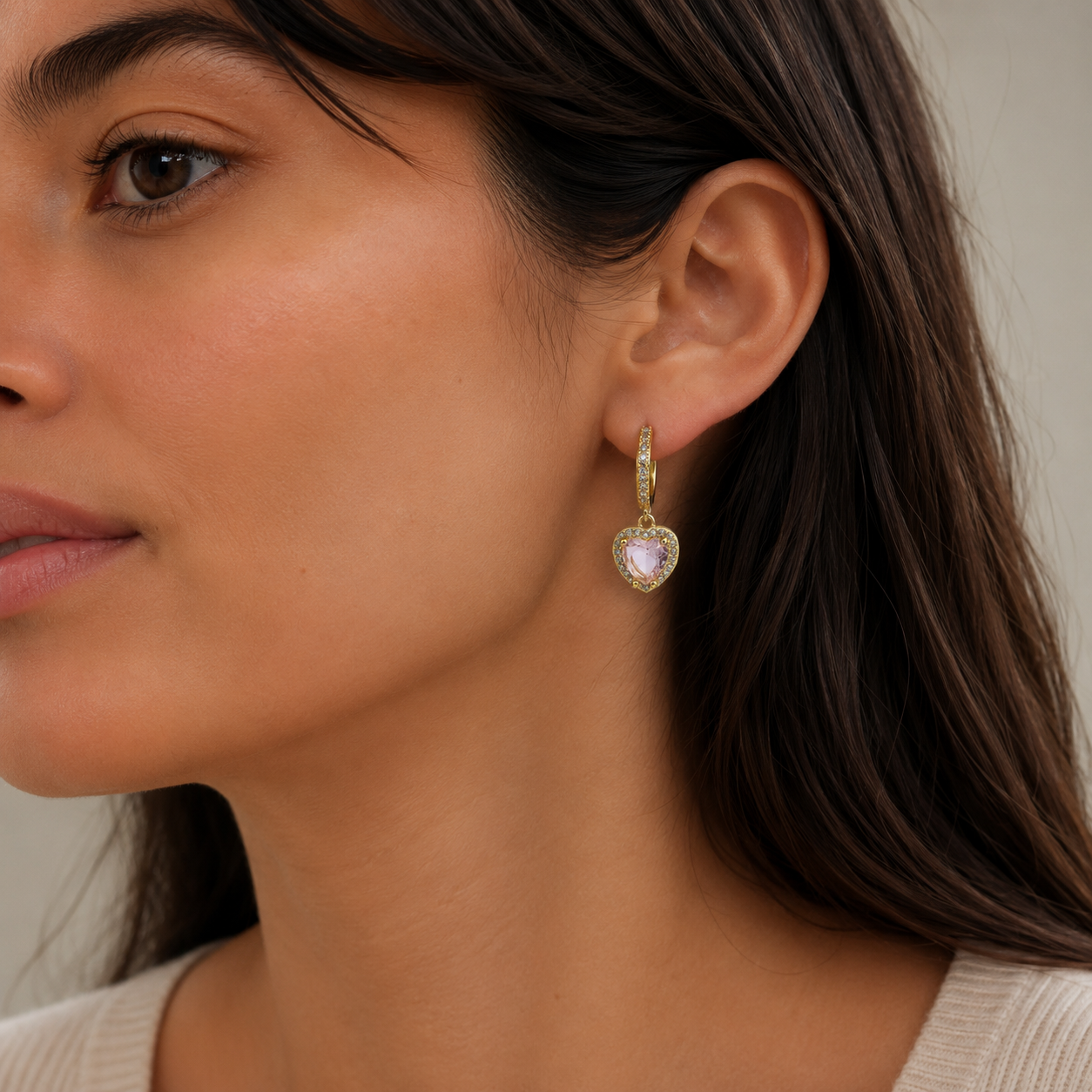 Pink Heart Crystal Drop Earrings GWE -77