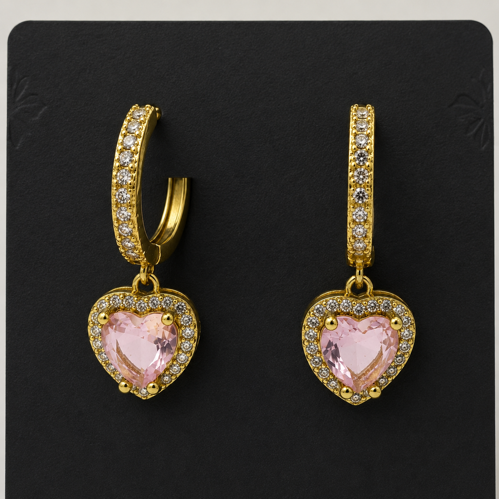 Pink Heart Crystal Drop Earrings GWE -77