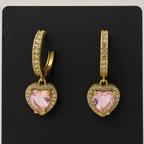 Pink Heart Crystal Drop Earrings GWE -77