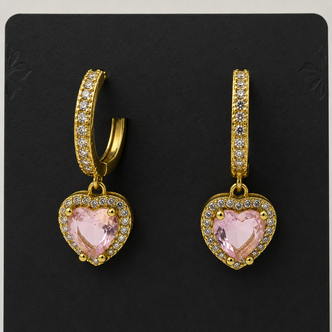 Pink Heart Crystal Drop Earrings GWE -77