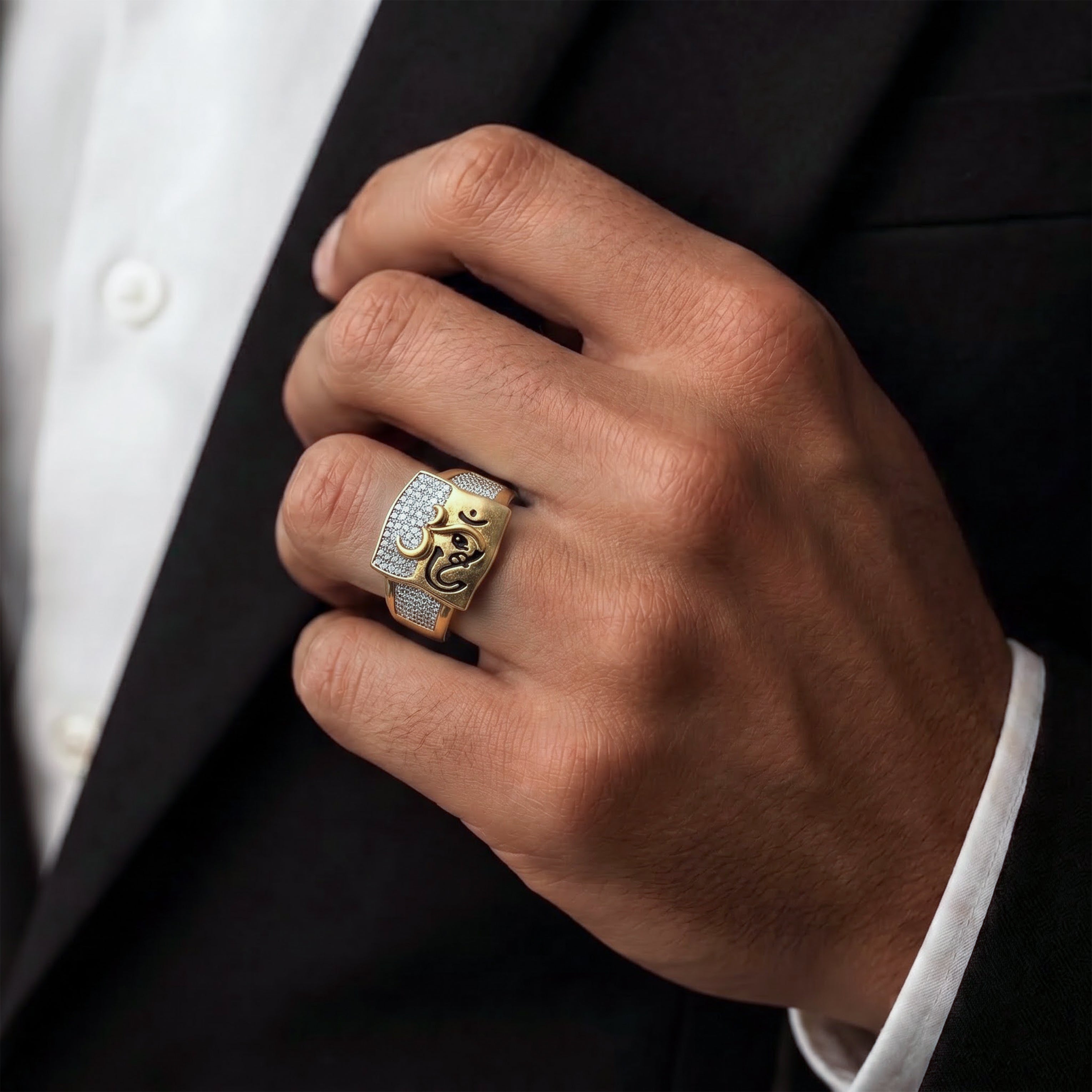 Men’s Gold Om Symbol Textured Ring GMR -19