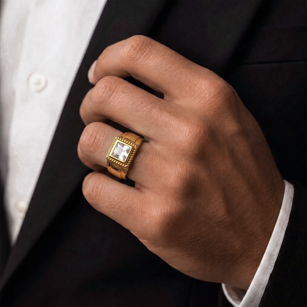 Men’s Gold-Tone Square Stone Ring GMR -24