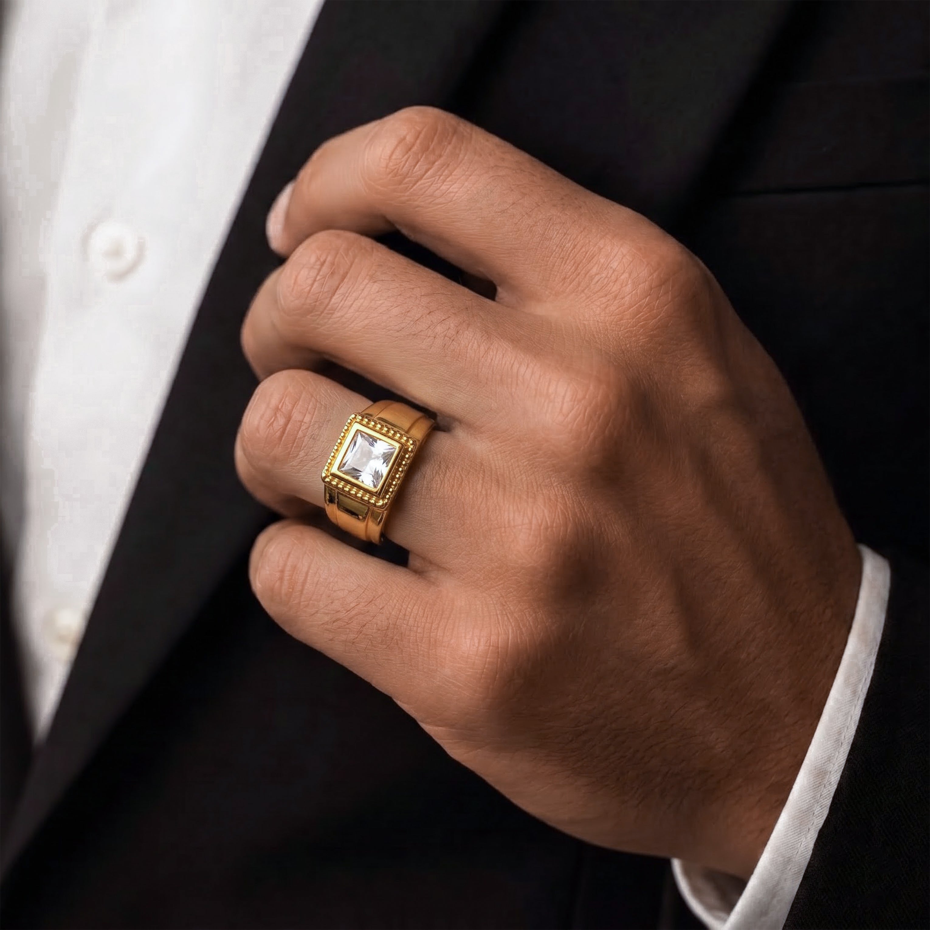 Men’s Gold-Tone Square Stone Ring GMR -24