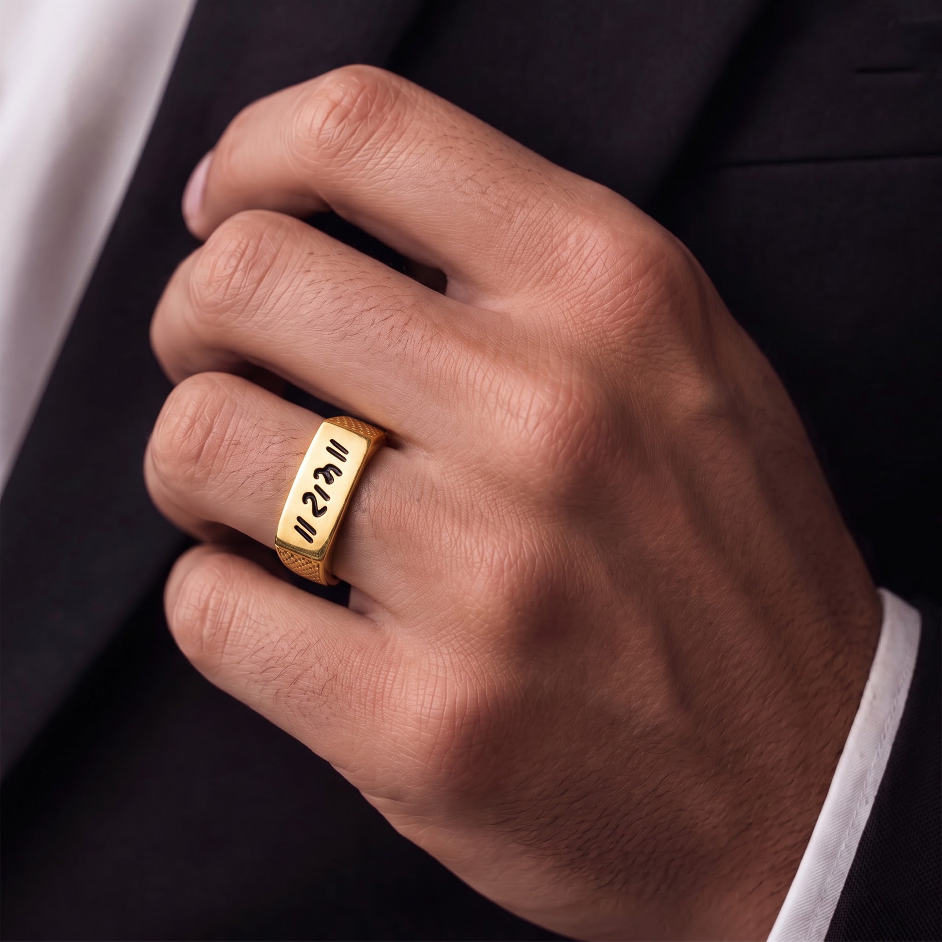 Men’s Black Om Symbol Gold-Tone Ring GMR -31