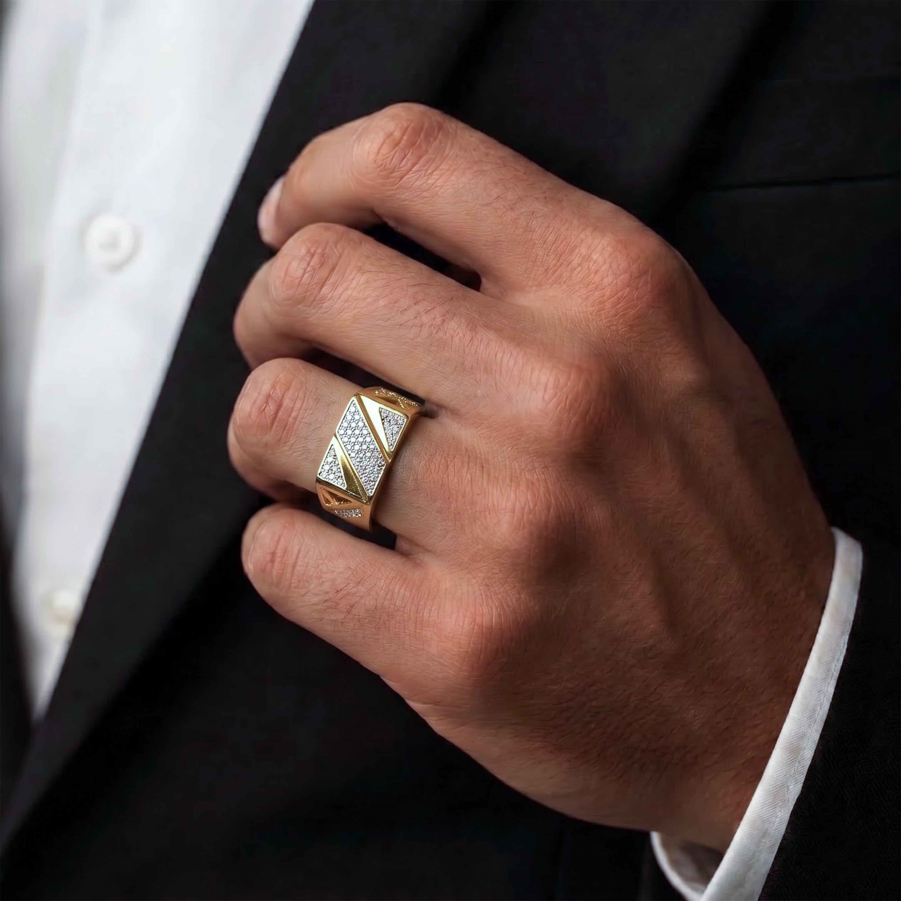 Men’s Gold-Tone Geometric Textured Ring GMR -27