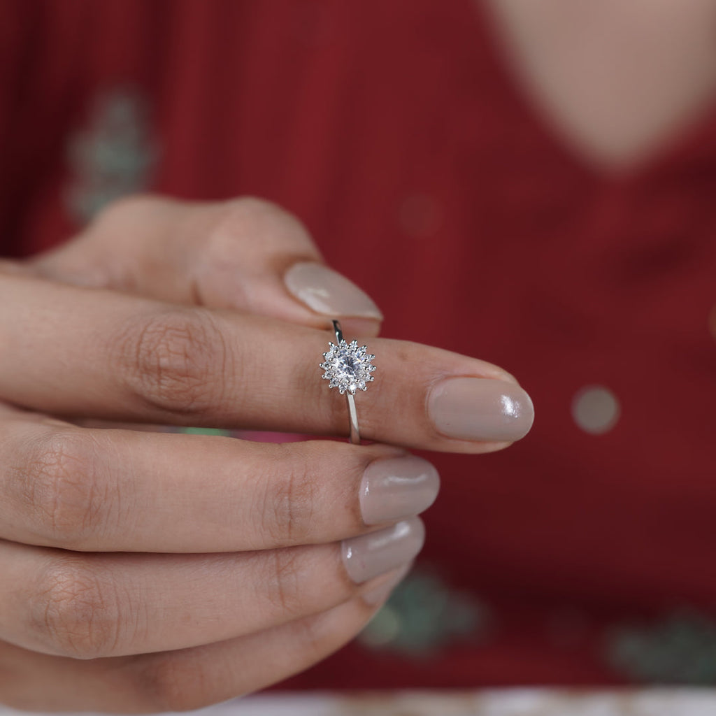 Silver Halo Solitaire Ring GWR -87