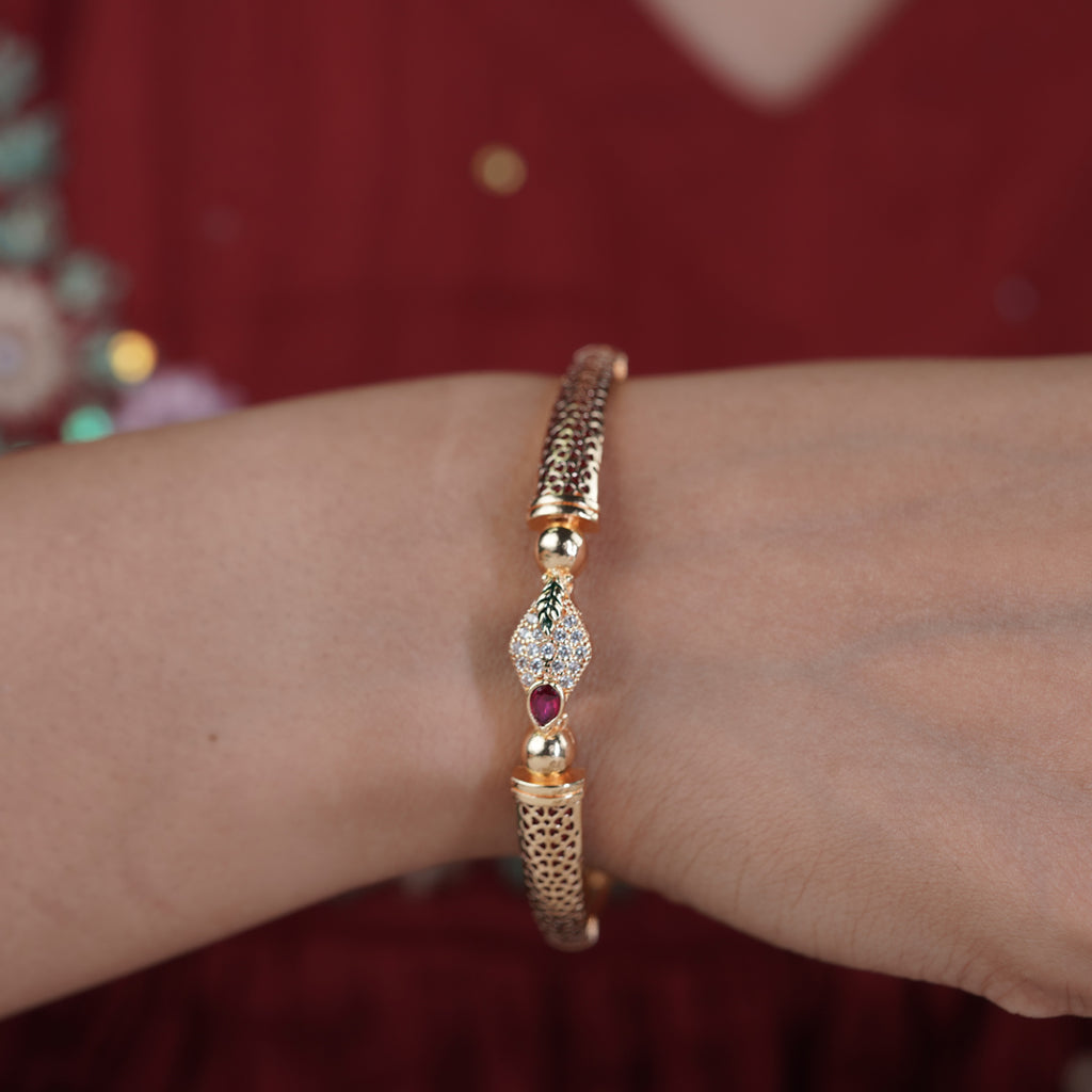 Ruby Leaf Design Gold Bangles GB -16