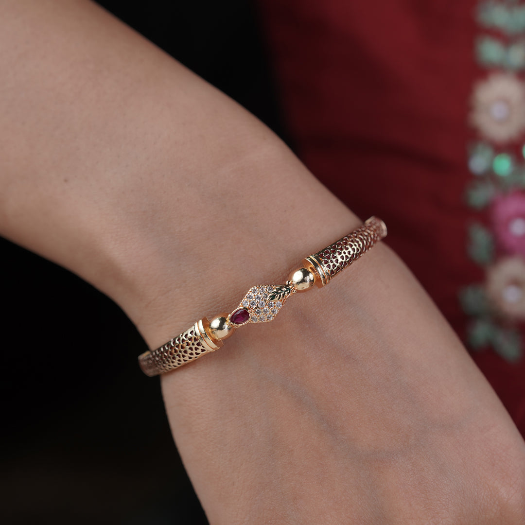 Ruby Leaf Design Gold Bangles GB -16