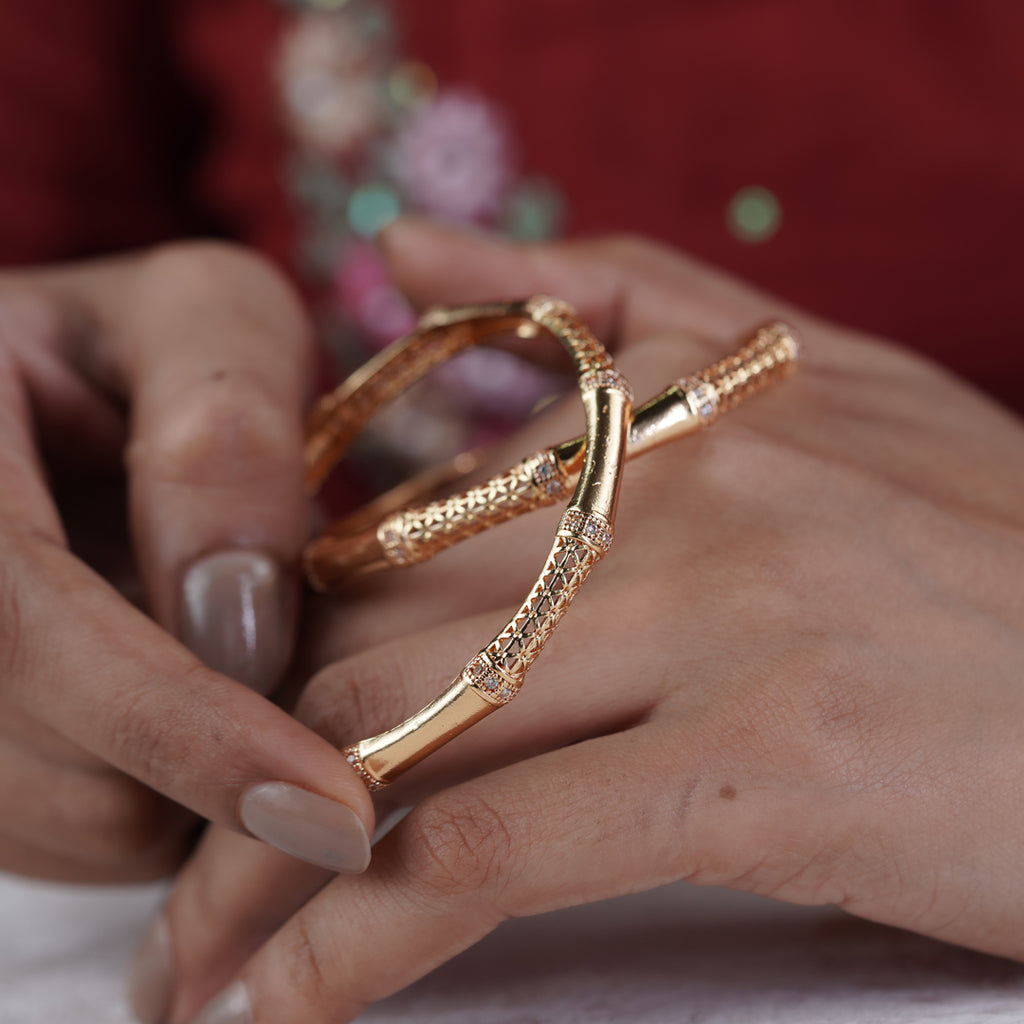 Gold Floral Filigree Bangles GB -12