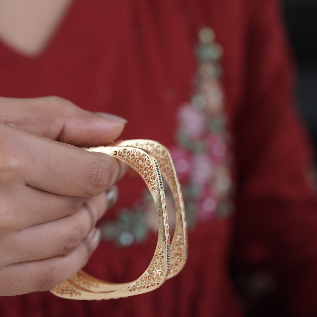 Gold-Tone Square Designer Bangles GB -1
