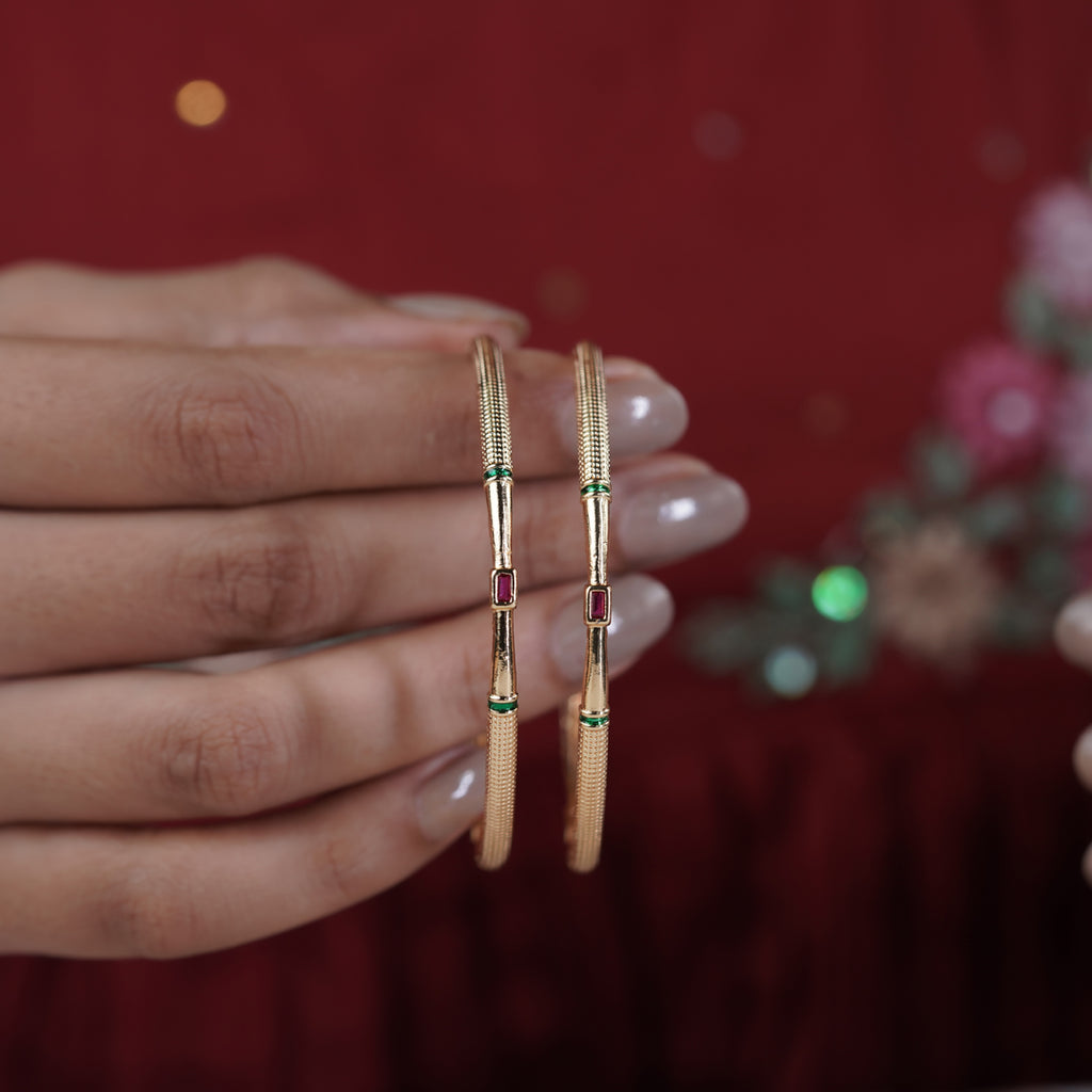 Ruby Green Accent Gold Bangles GB -14