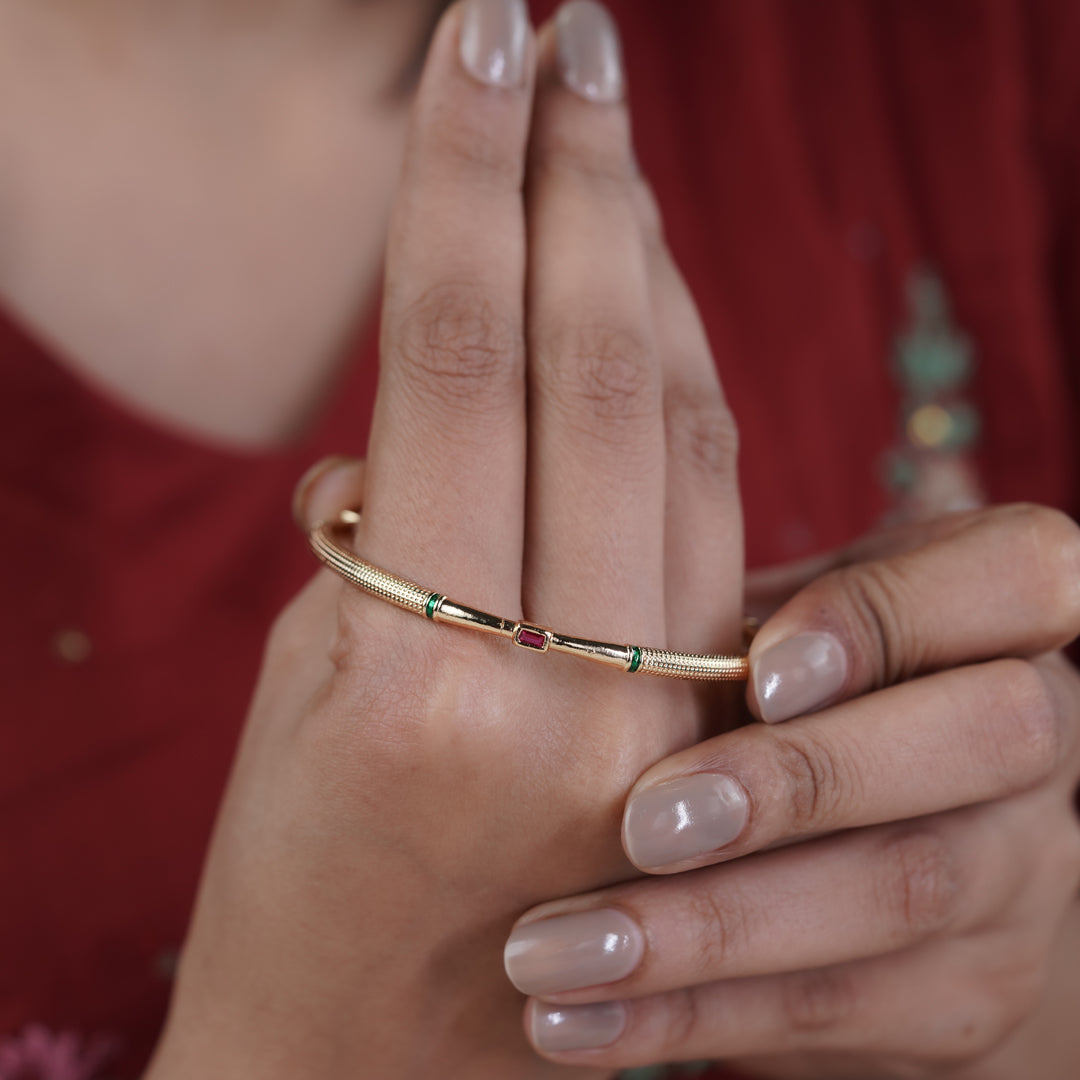Ruby Green Accent Gold Bangles GB -14