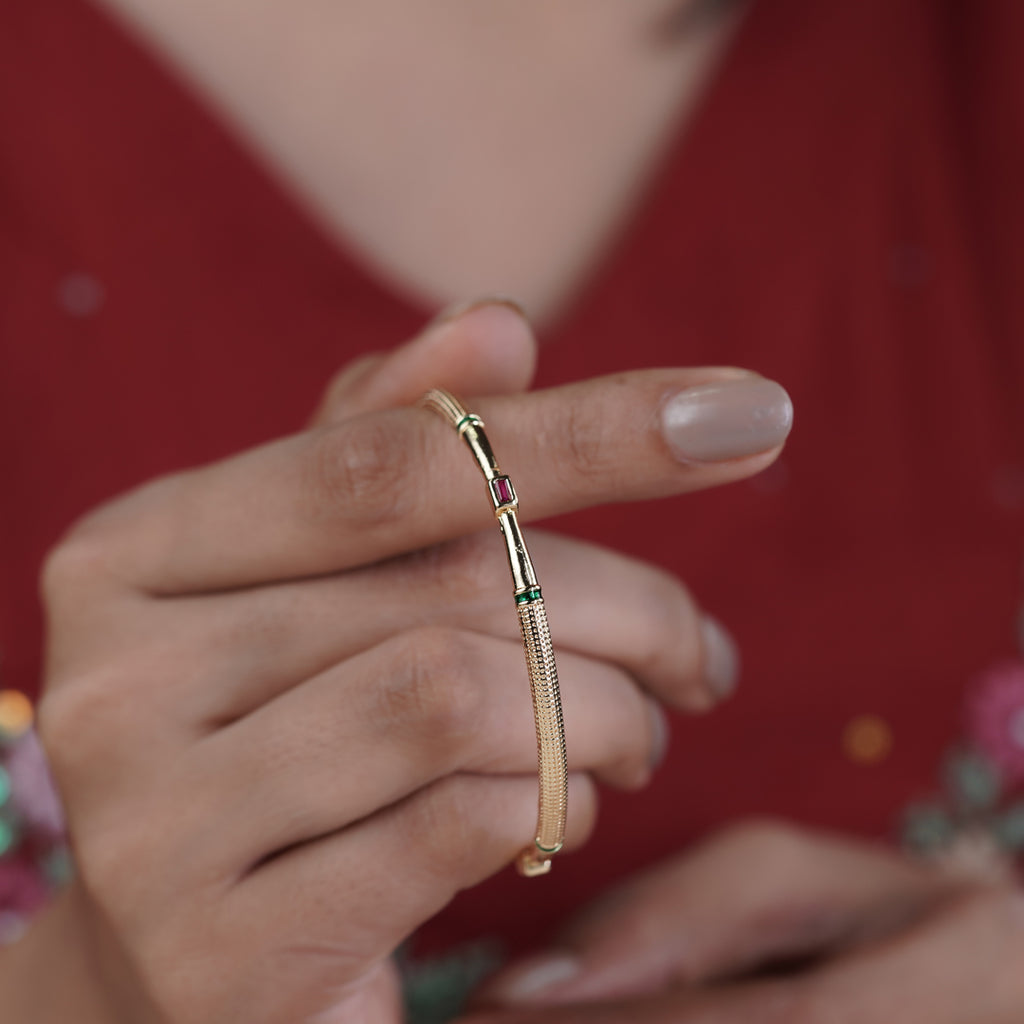 Ruby Green Accent Gold Bangles GB -14