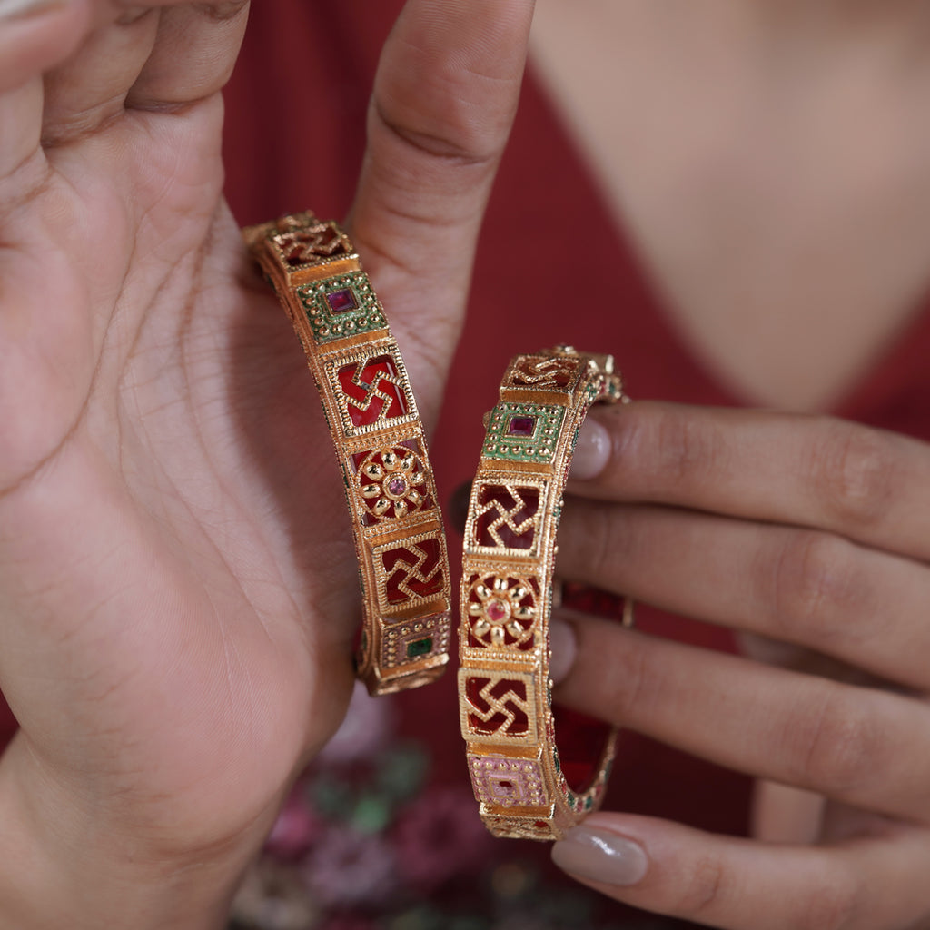 Royal Red Green Meenakari Bangles GB -10