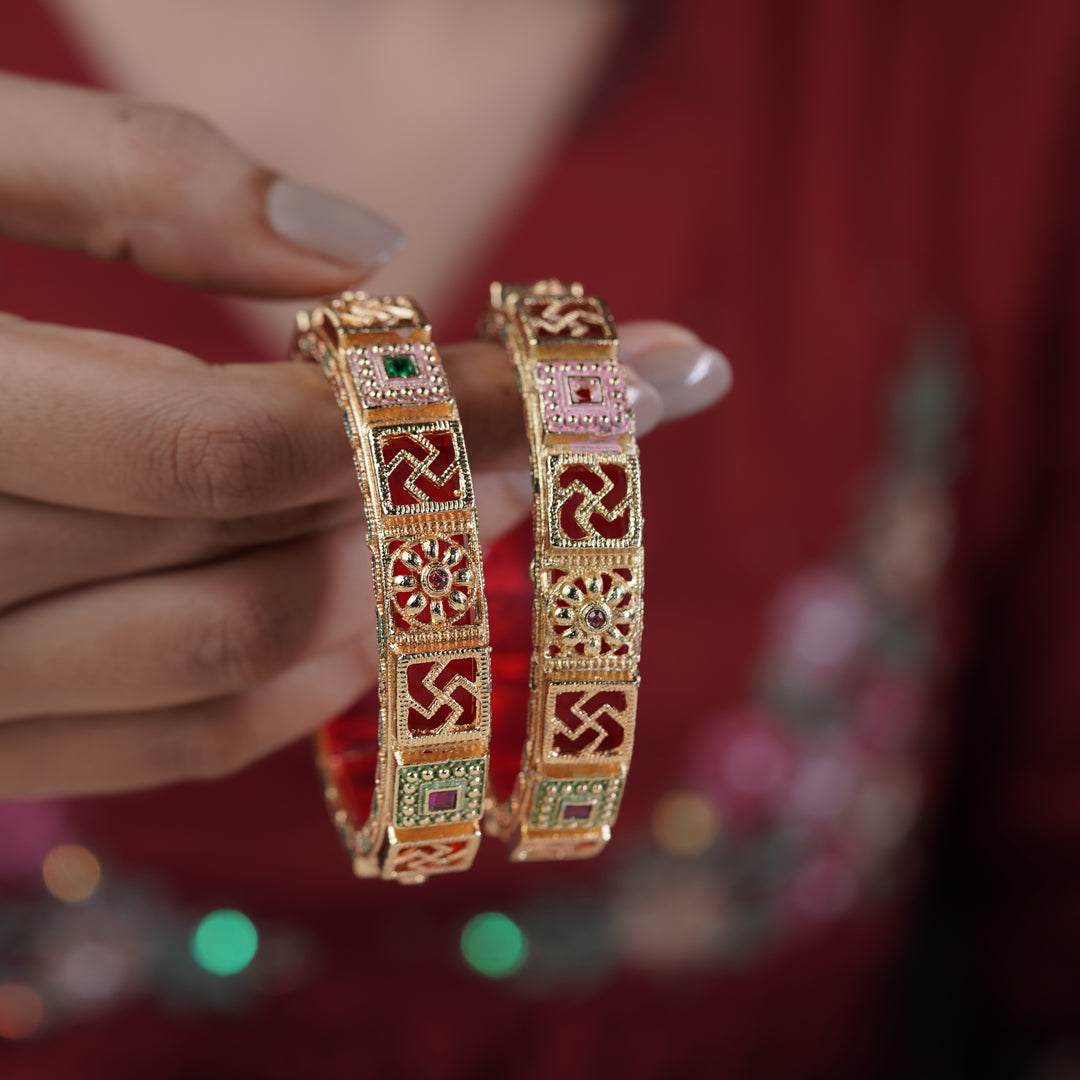 Royal Red Green Meenakari Bangles GB -10