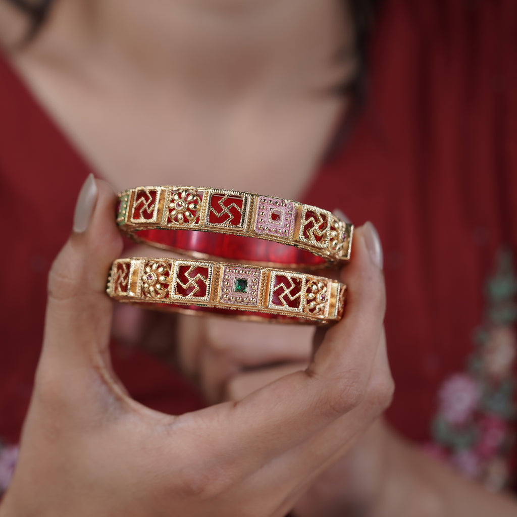Royal Red Green Meenakari Bangles GB -10