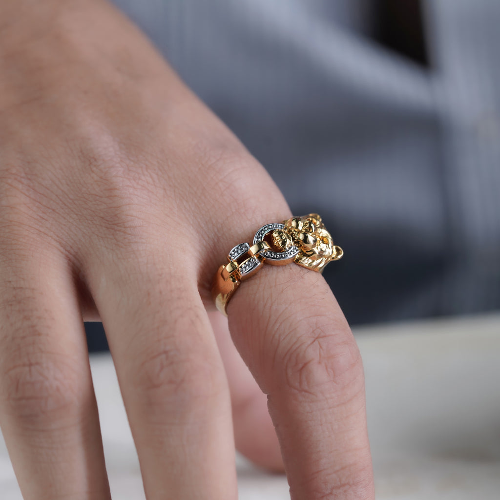 Men’s Gold Lion Head Two-Tone Ring GMR -25