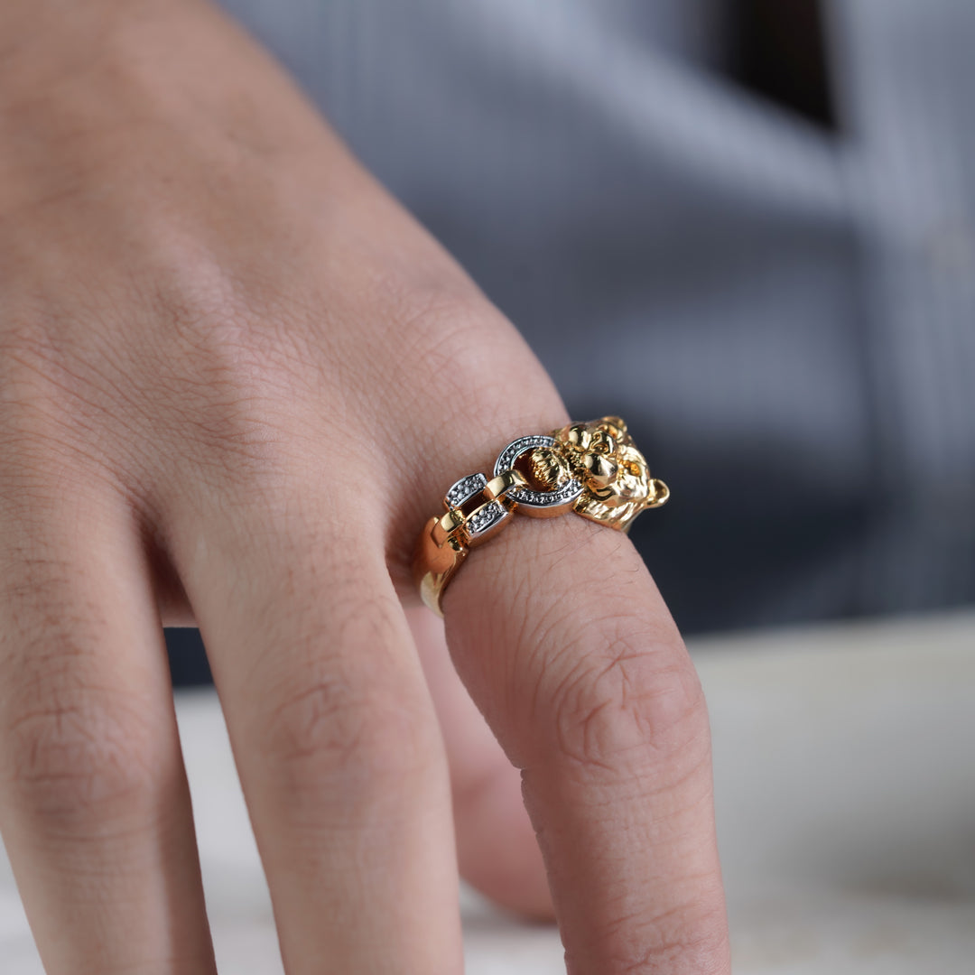 Men’s Gold Lion Head Two-Tone Ring GMR -25