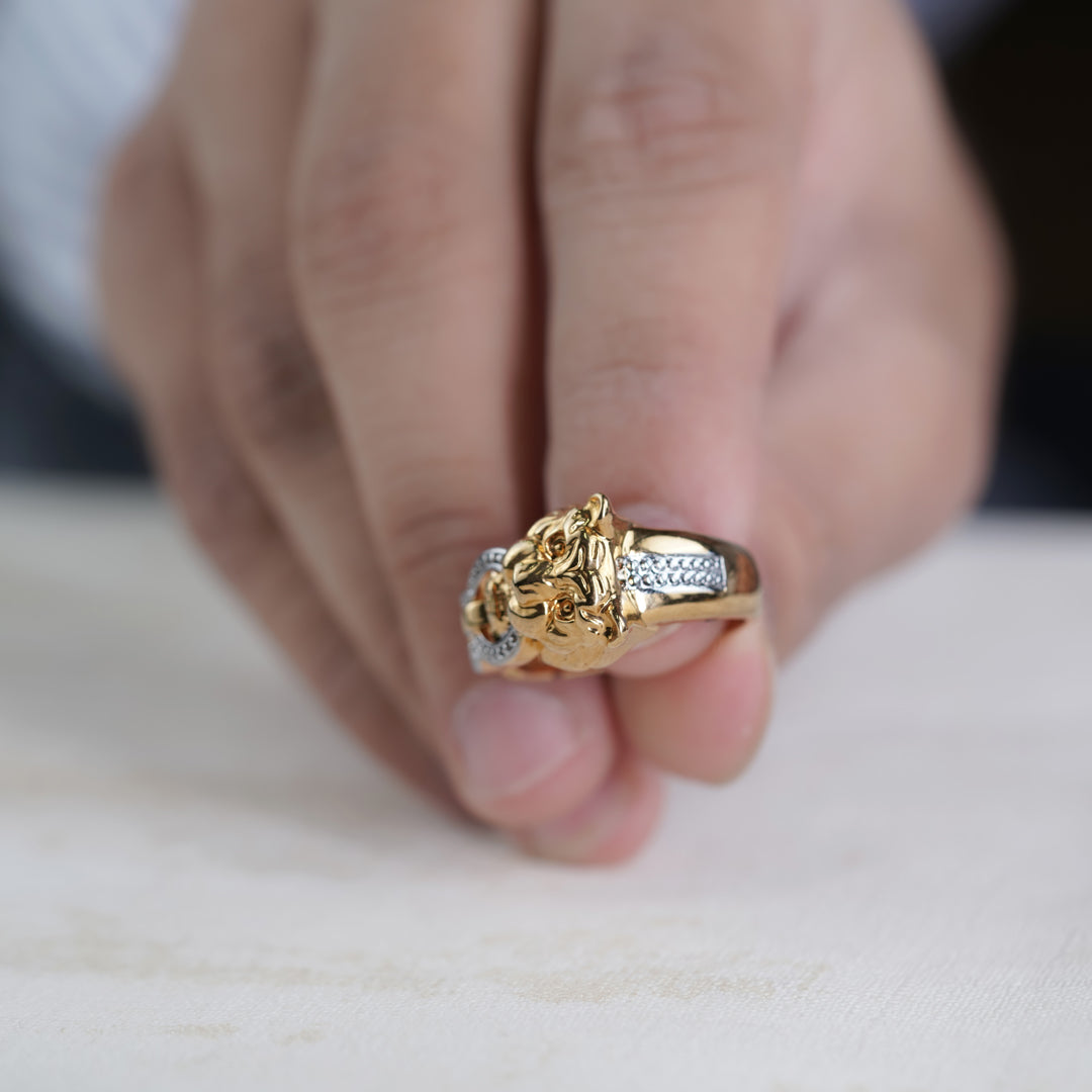 Men’s Gold Lion Head Two-Tone Ring GMR -25