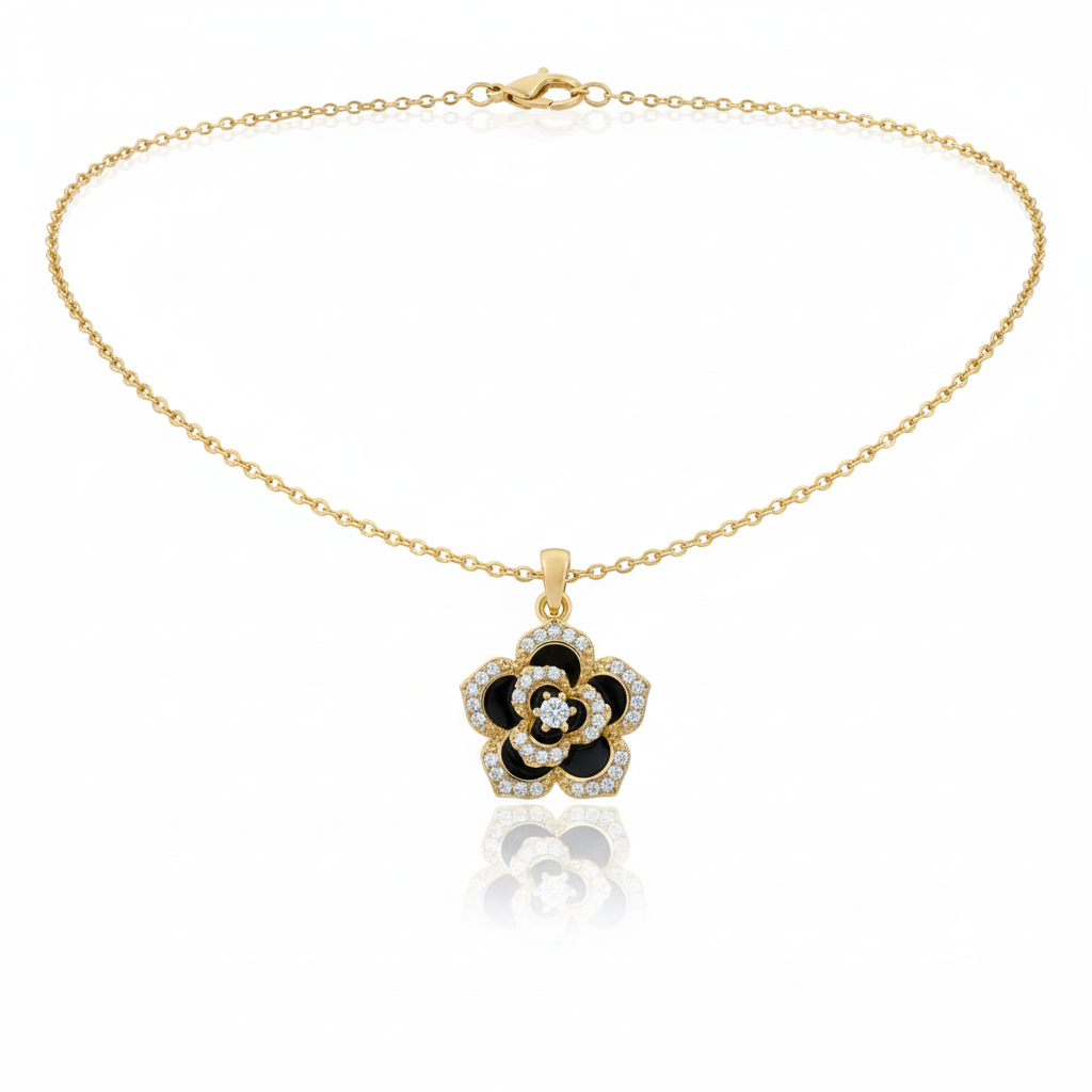 Black Floral Necklace GWN -107
