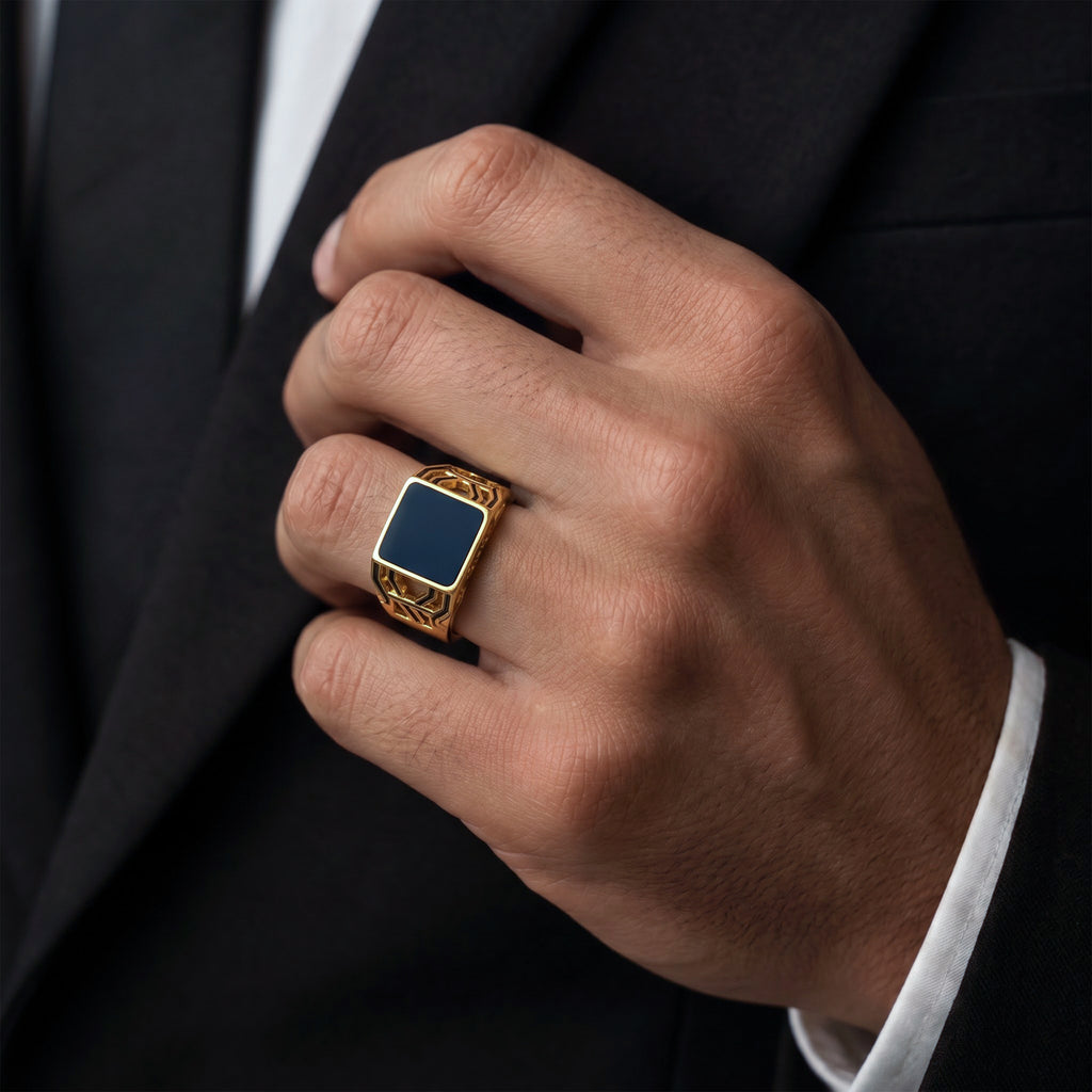 Men’s Gold-Tone Black Enamel Ring GMR -21