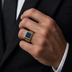 Men’s Gold-Tone Black Enamel Ring GMR -21