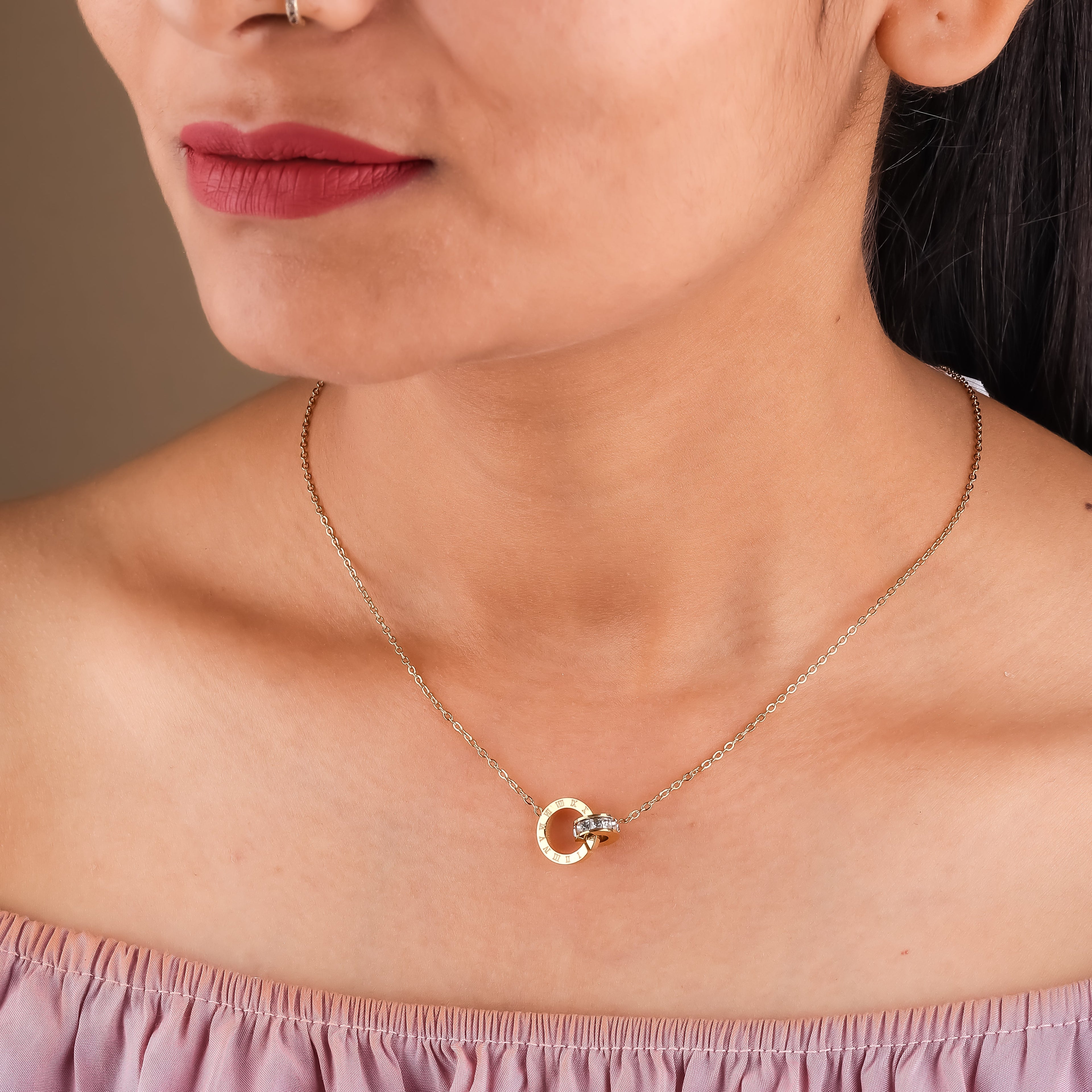 Nandini Roman letter gold Neckless GWN -18