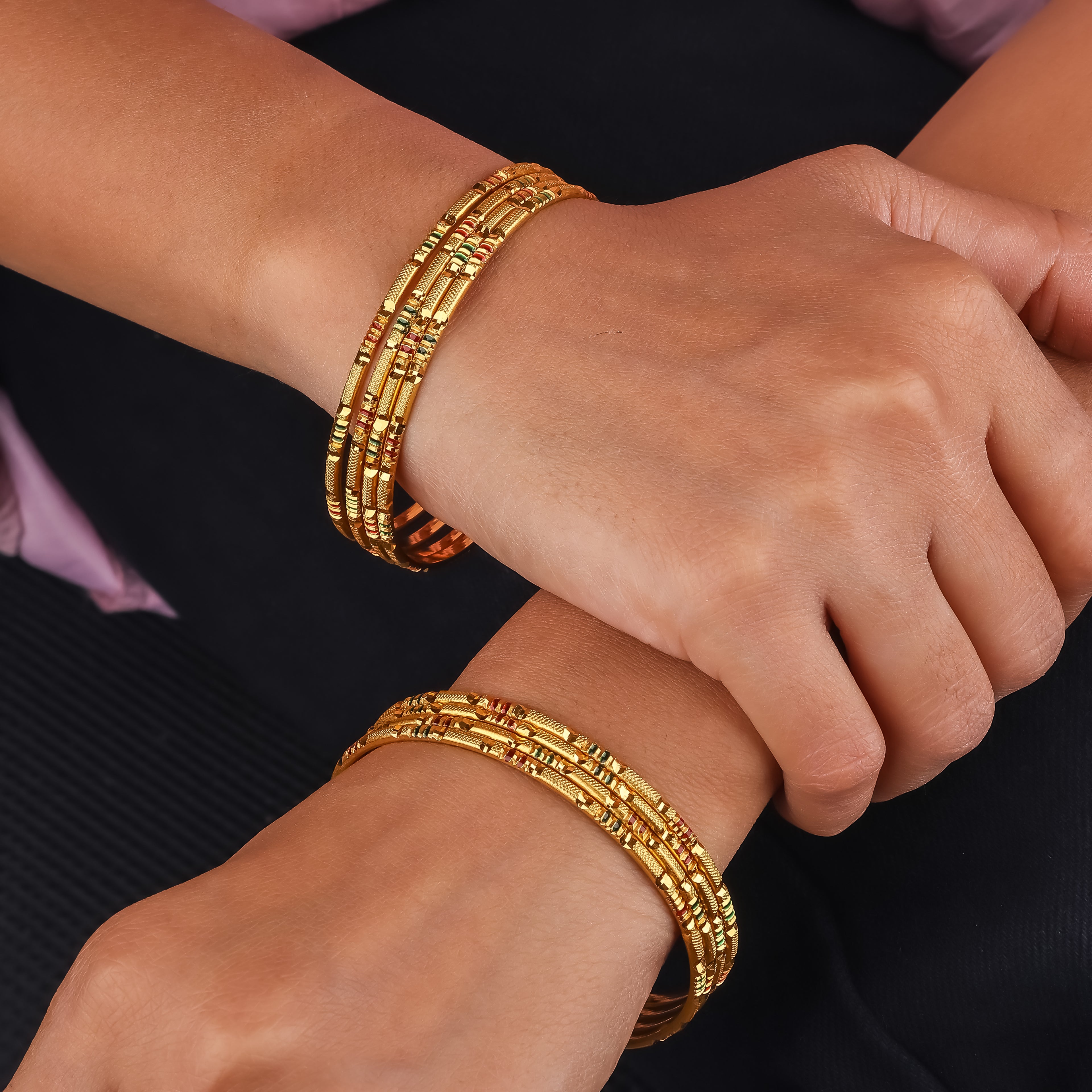 Gold Multicolor Striped Bangles GB -8