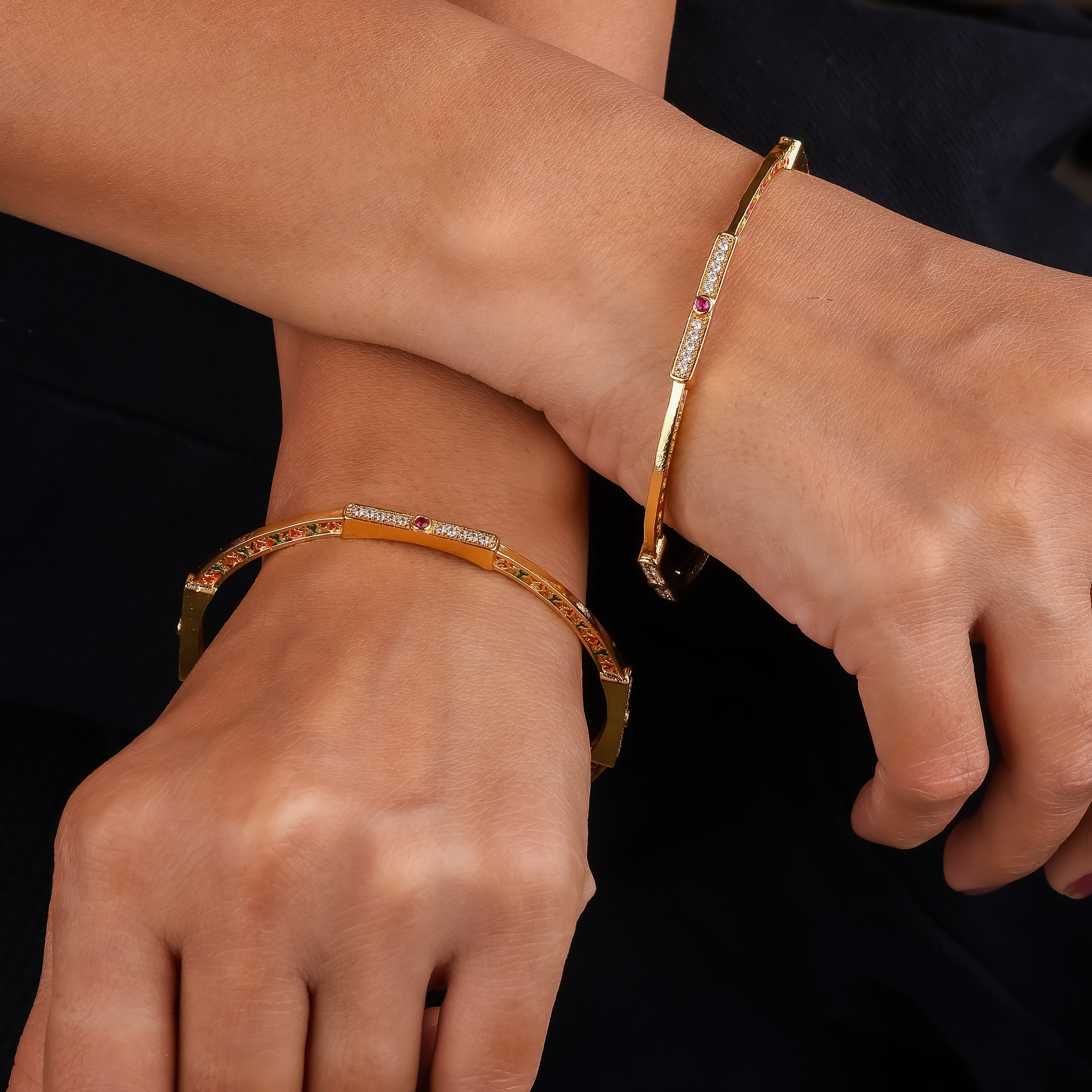 Gold Green Stone Designer Bangles GB -4