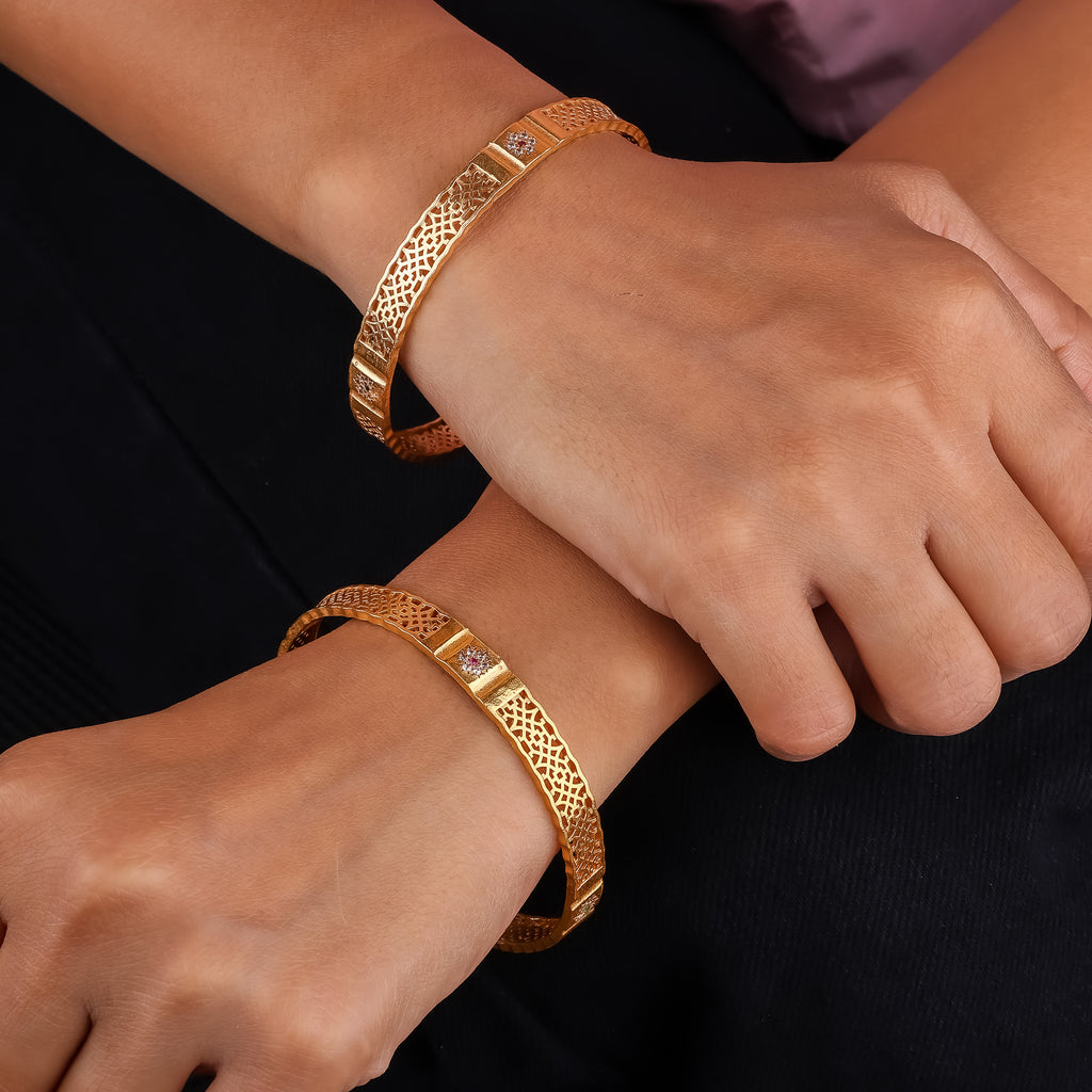 Gold Floral Lattice Bangles GB -7