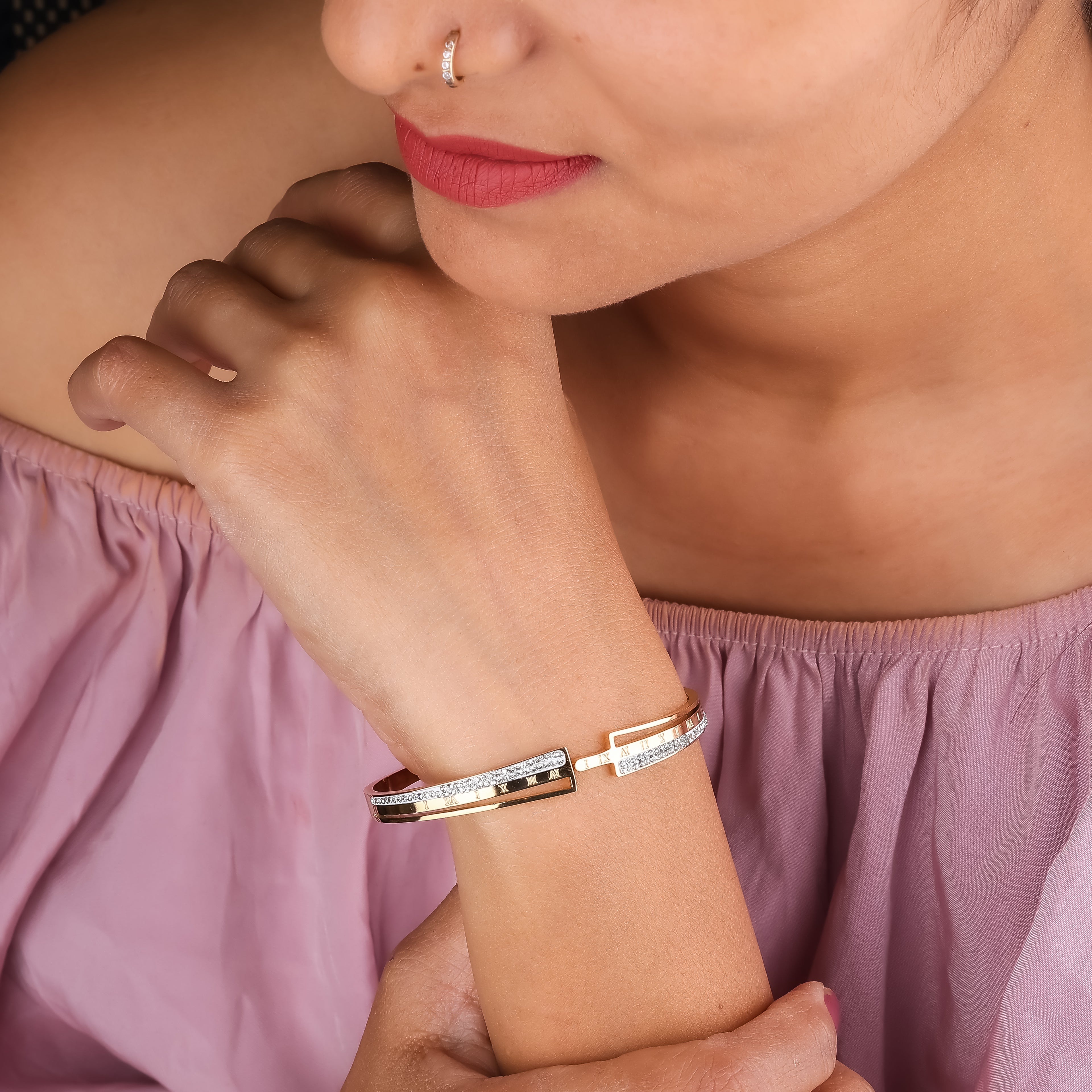 Wibestone Aarohi Gold Plated Diamond Kada – Elegant Sparkle Bracelet