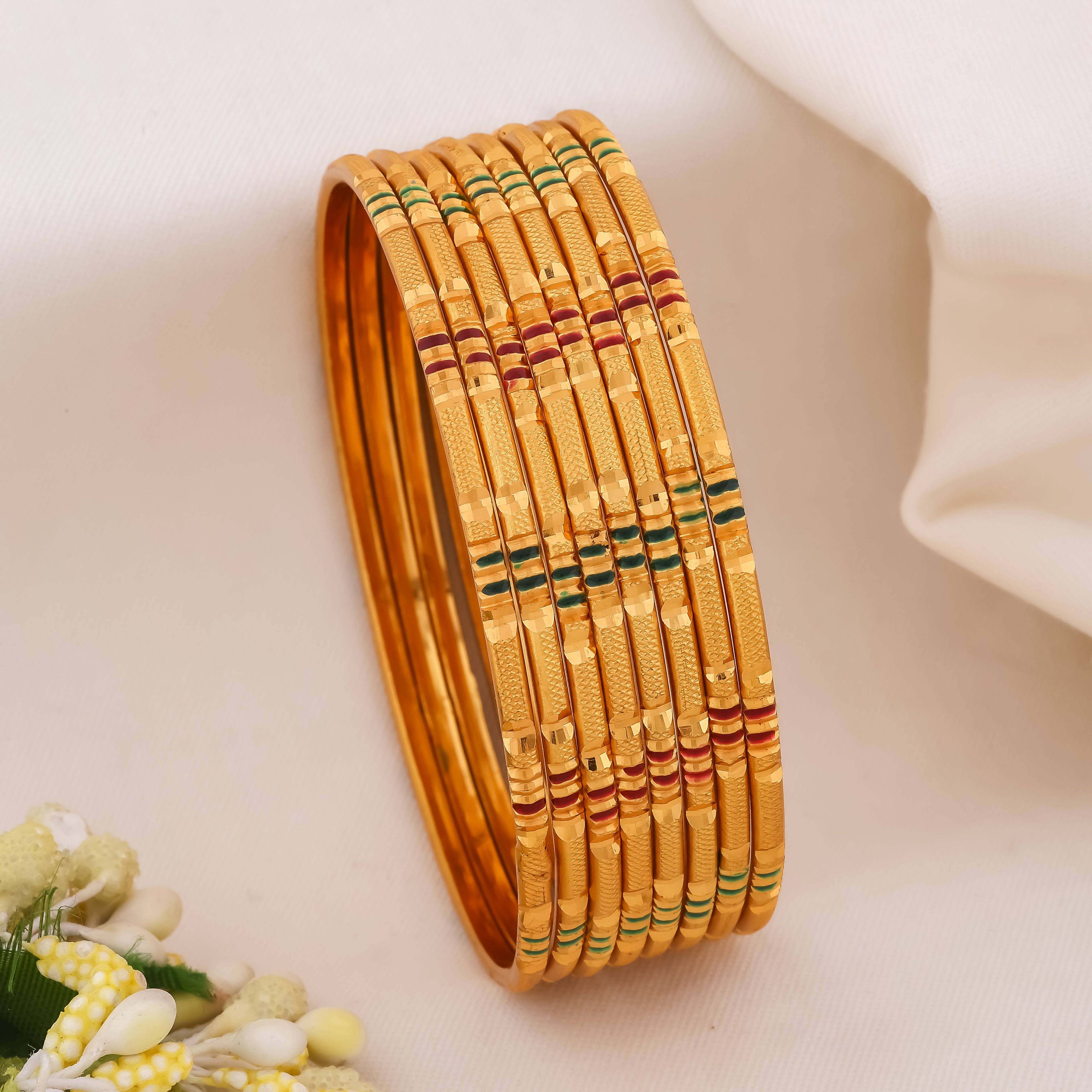 Gold Multicolor Striped Bangles GB -8